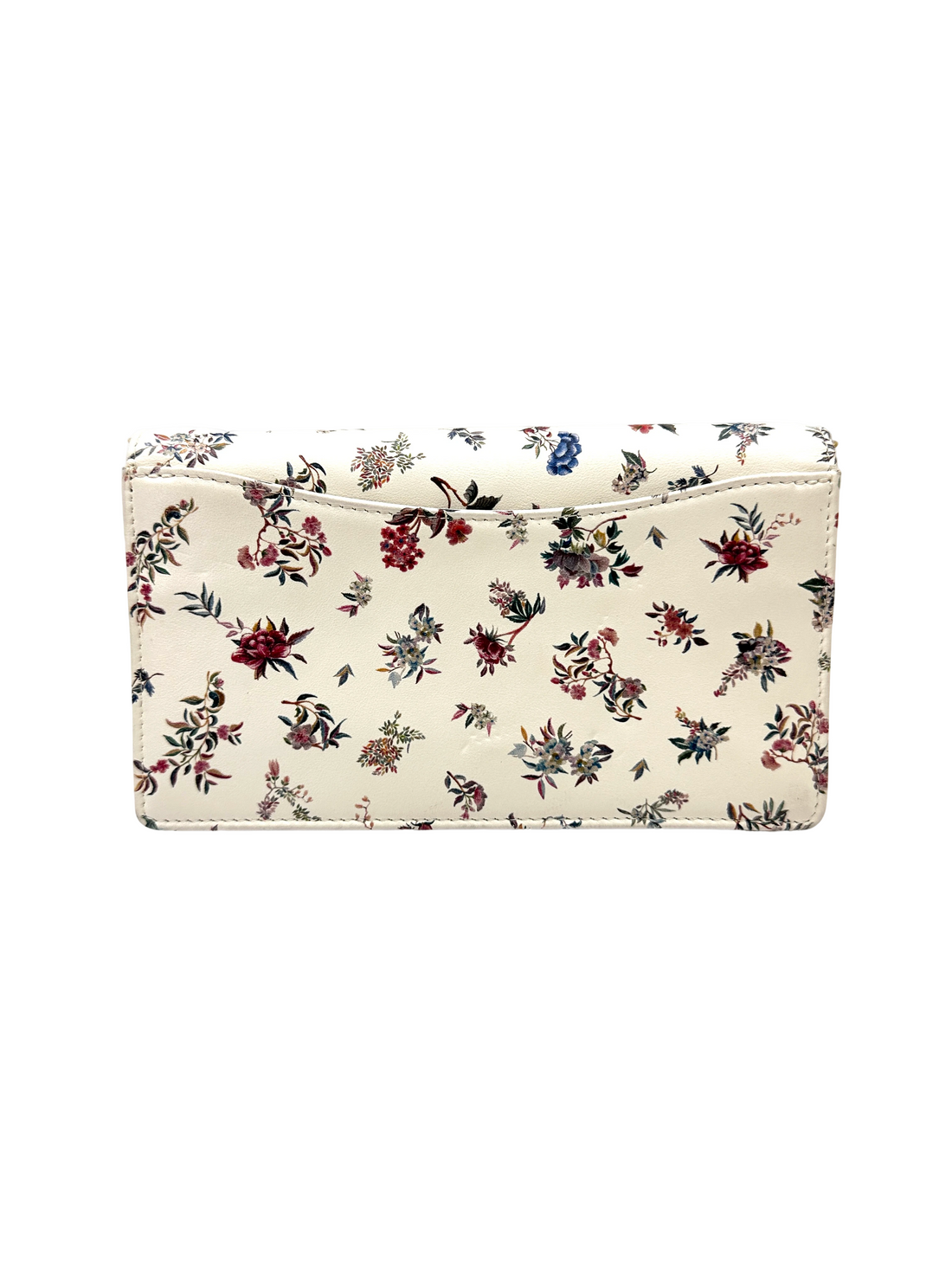 Christian Dior Caro Pouch White Petites Fleurs Floral Print Leather Wallet On Chain DR825