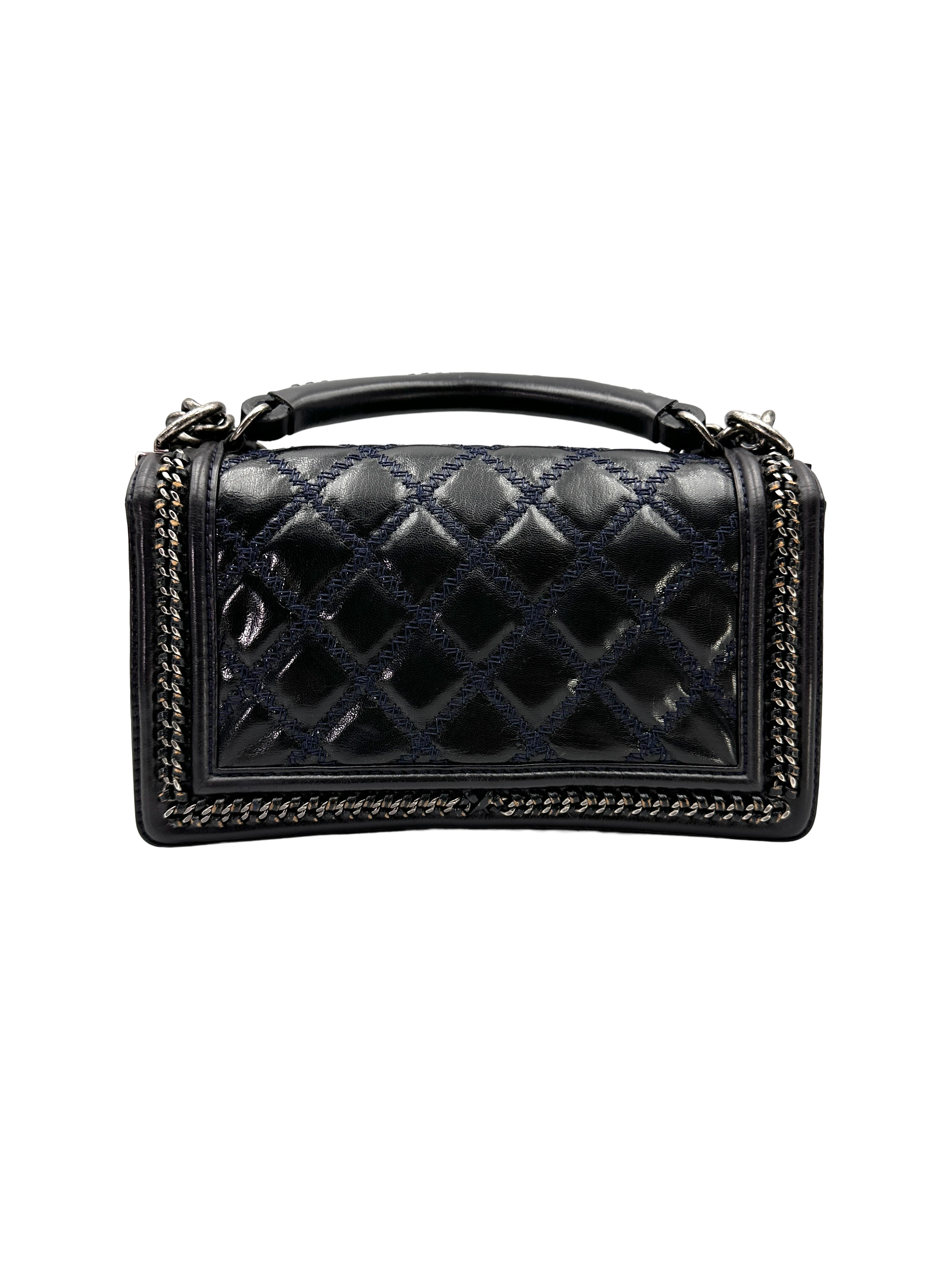 Chanel LeBoy Black Quilted Leather Top Handle Flap Bag With Silver Buckle(21***70) CC2282