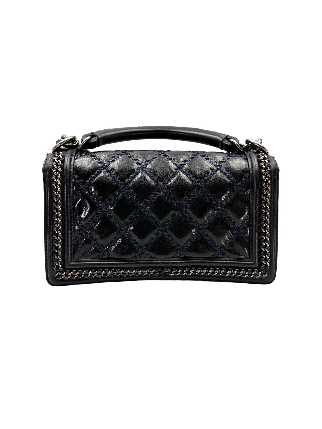 Chanel LeBoy Black Quilted Leather Top Handle Flap Bag With Silver Buckle(21***70) CC2282