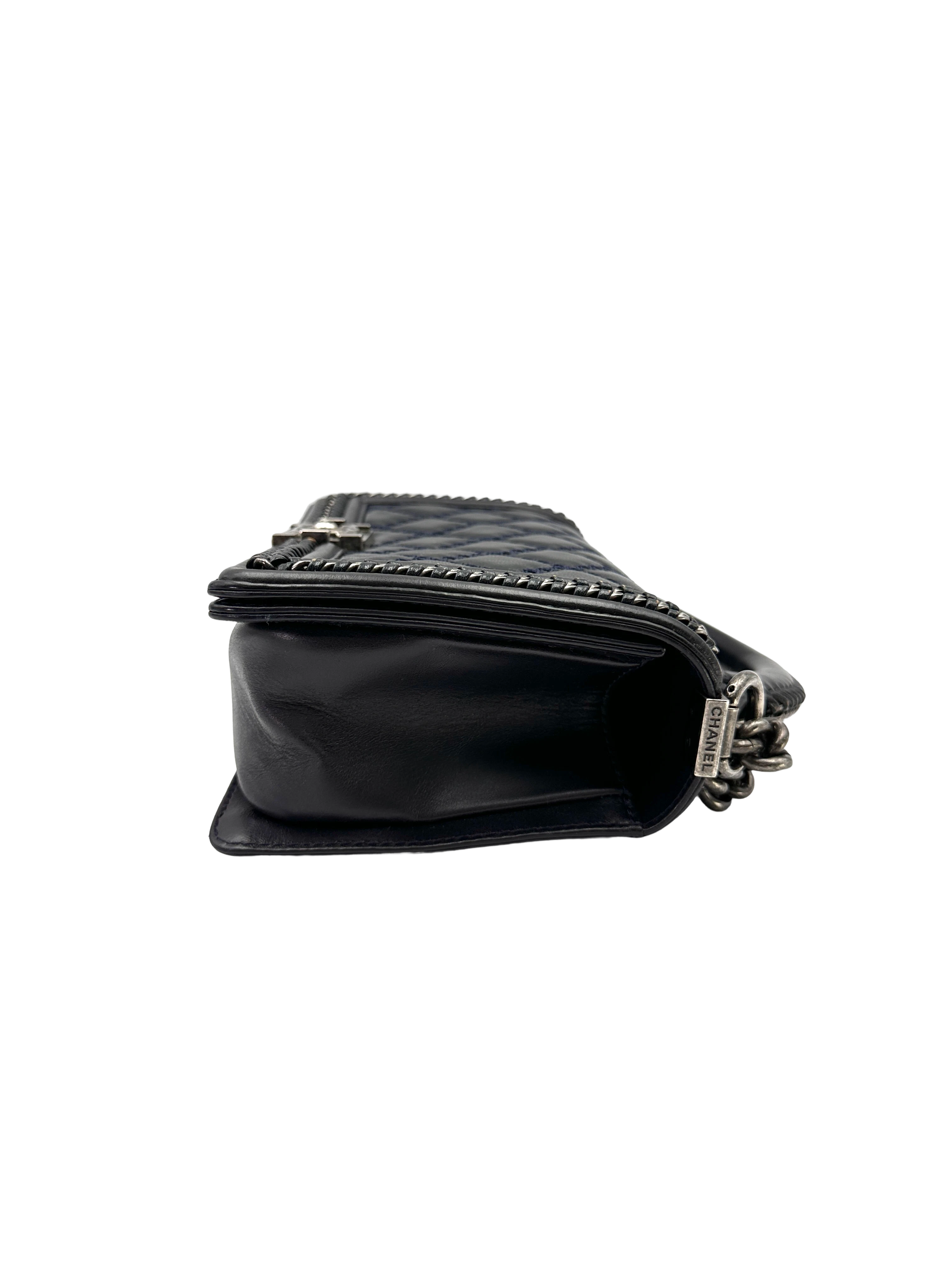 Chanel LeBoy Black Quilted Leather Top Handle Flap Bag With Silver Buckle(21***70) CC2282