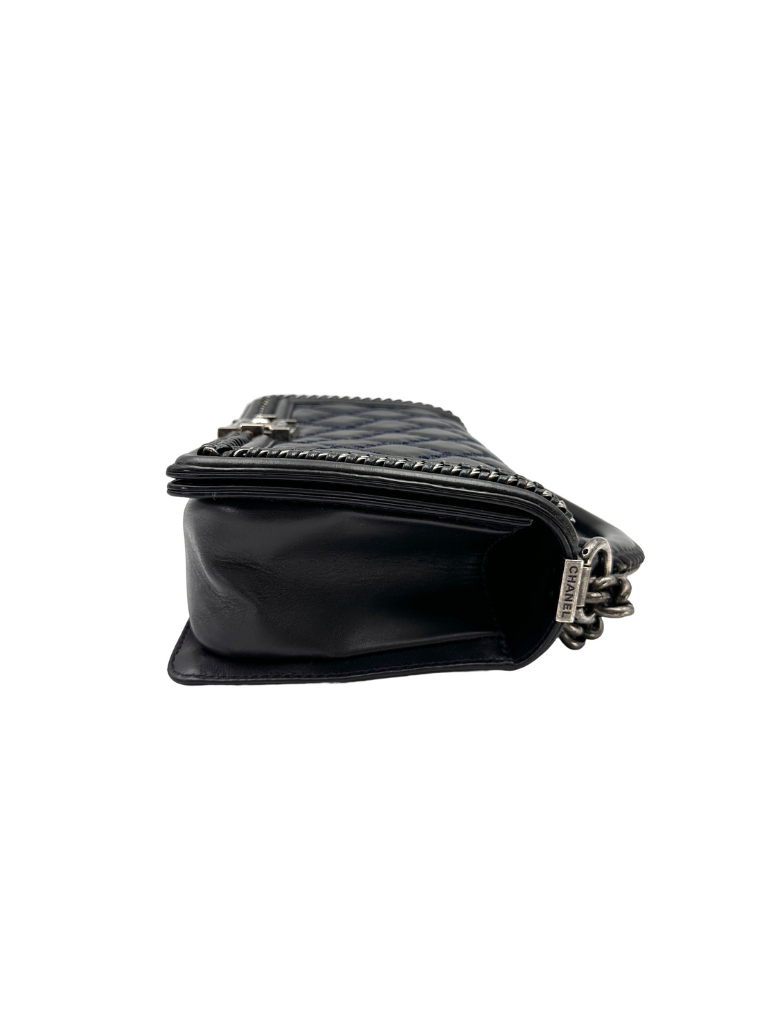 Chanel LeBoy Black Quilted Leather Top Handle Flap Bag With Silver Buckle(21***70) CC2282