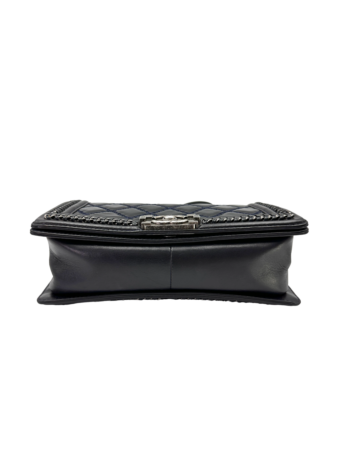 Chanel LeBoy Black Quilted Leather Top Handle Flap Bag With Silver Buckle(21***70) CC2282