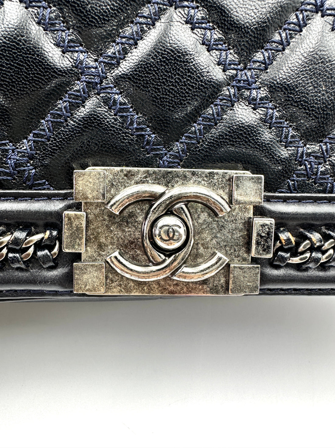 Chanel LeBoy Black Quilted Leather Top Handle Flap Bag With Silver Buckle(21***70) CC2282