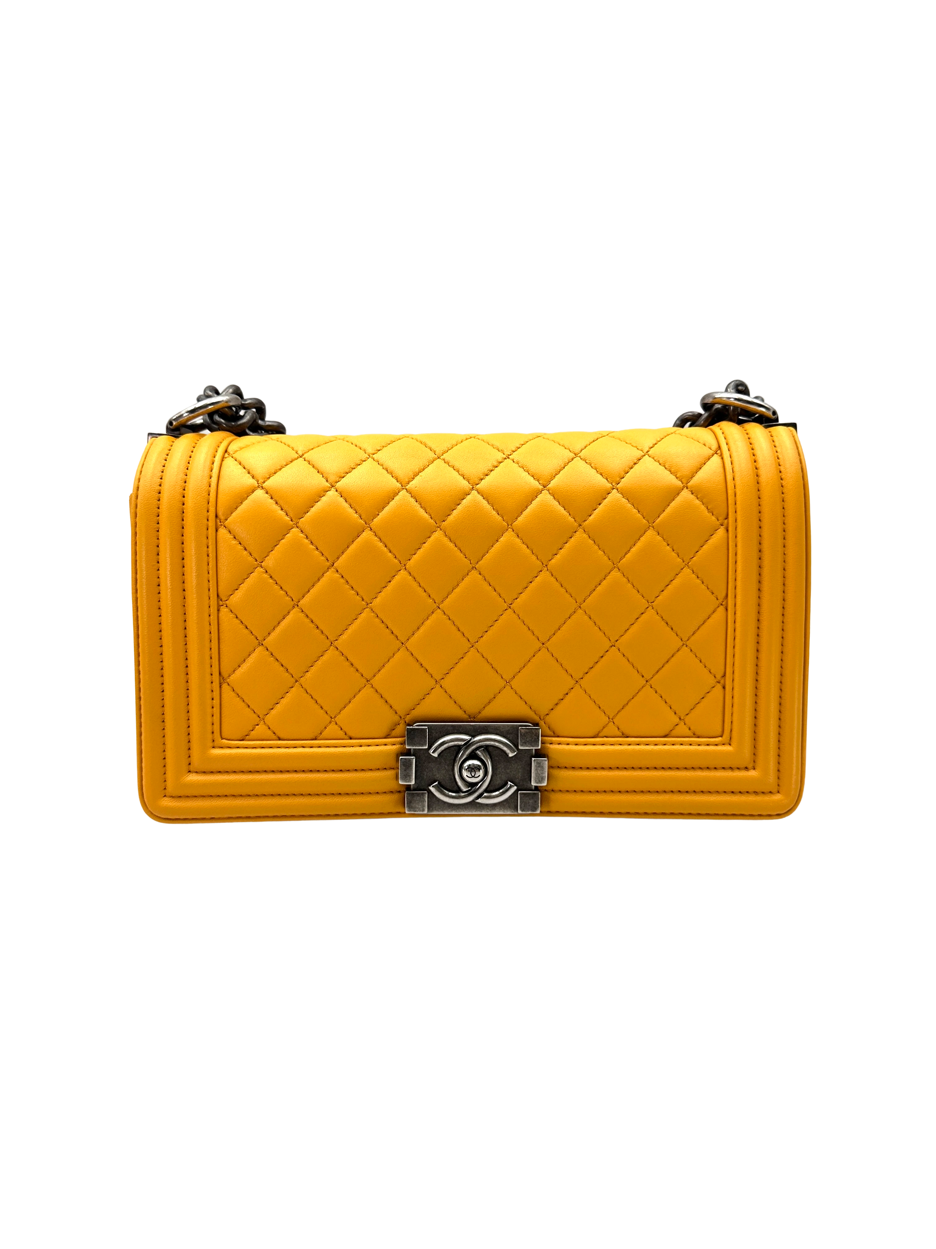 Chanel LeBoy Yellow Quilted Leather Medium Size Flap Bag With Silver Buckle(20***36) CC2279