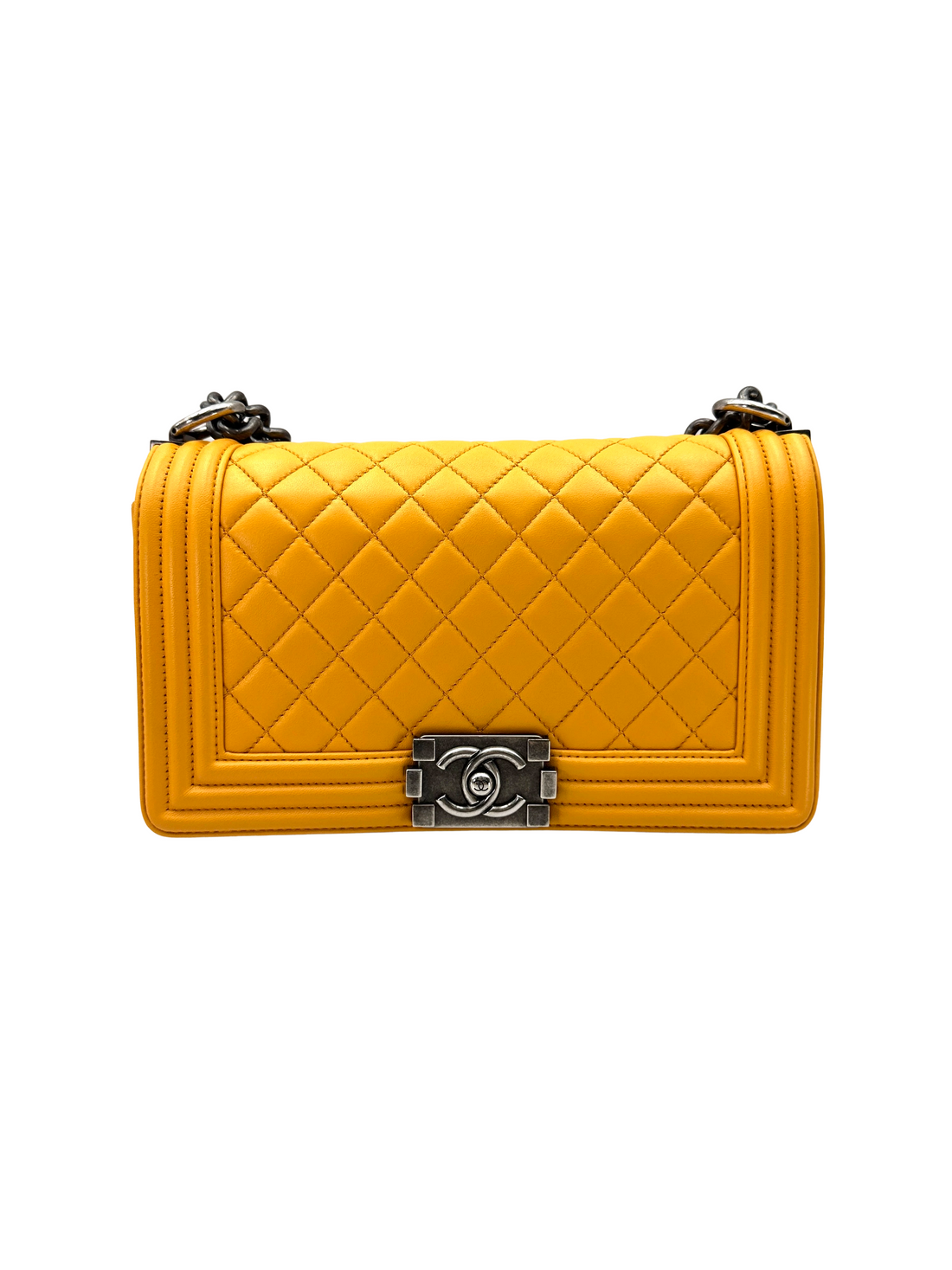 Chanel LeBoy Yellow Quilted Leather Medium Size Flap Bag With Silver Buckle(20***36) CC2279