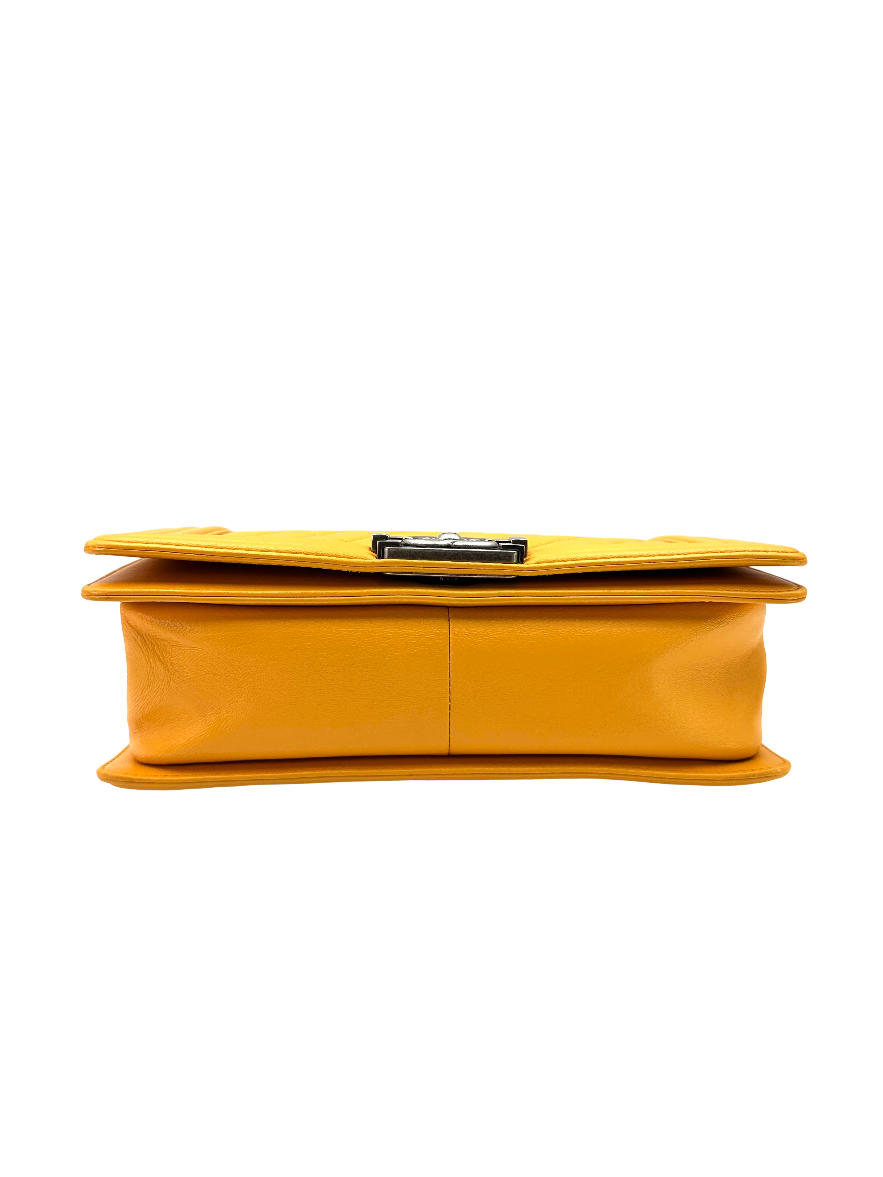 Chanel LeBoy Yellow Quilted Leather Medium Size Flap Bag With Silver Buckle(20***36) CC2279