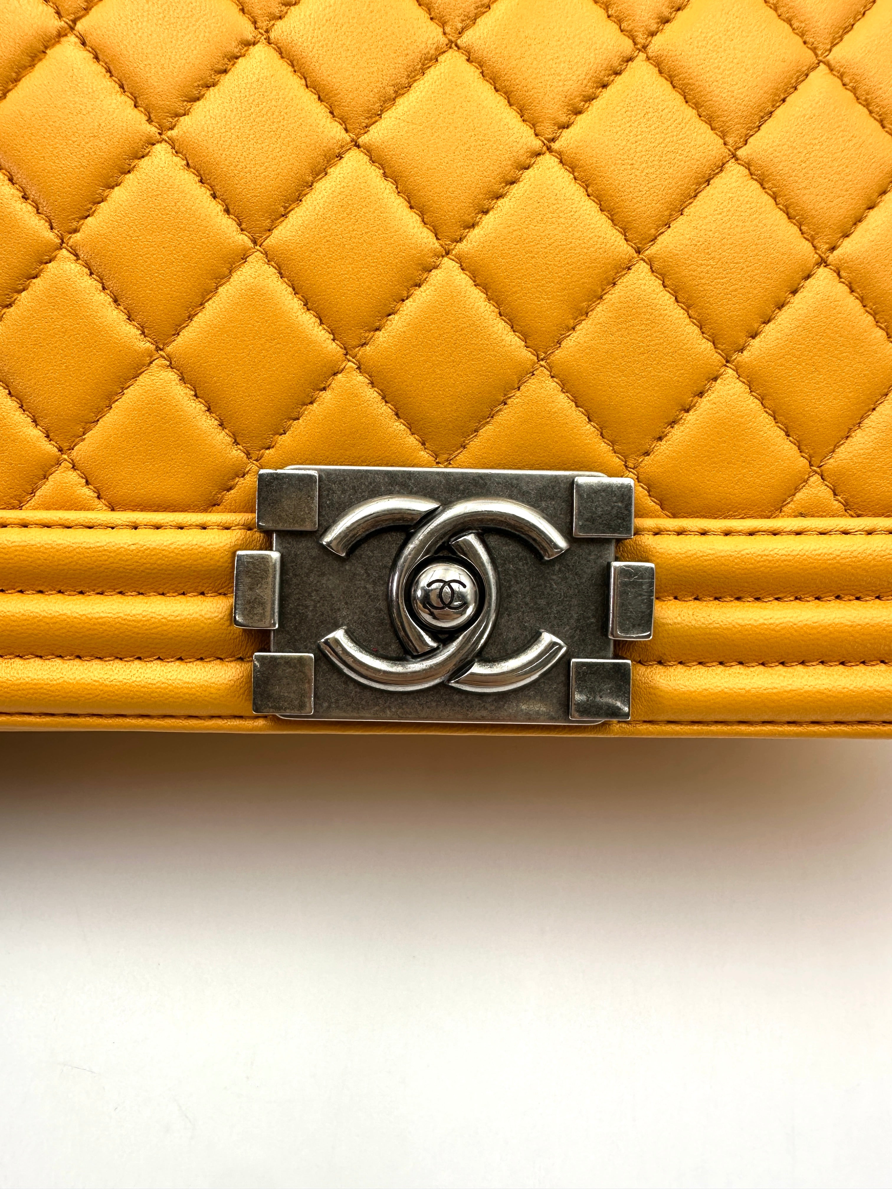 Chanel LeBoy Yellow Quilted Leather Medium Size Flap Bag With Silver Buckle(20***36) CC2279