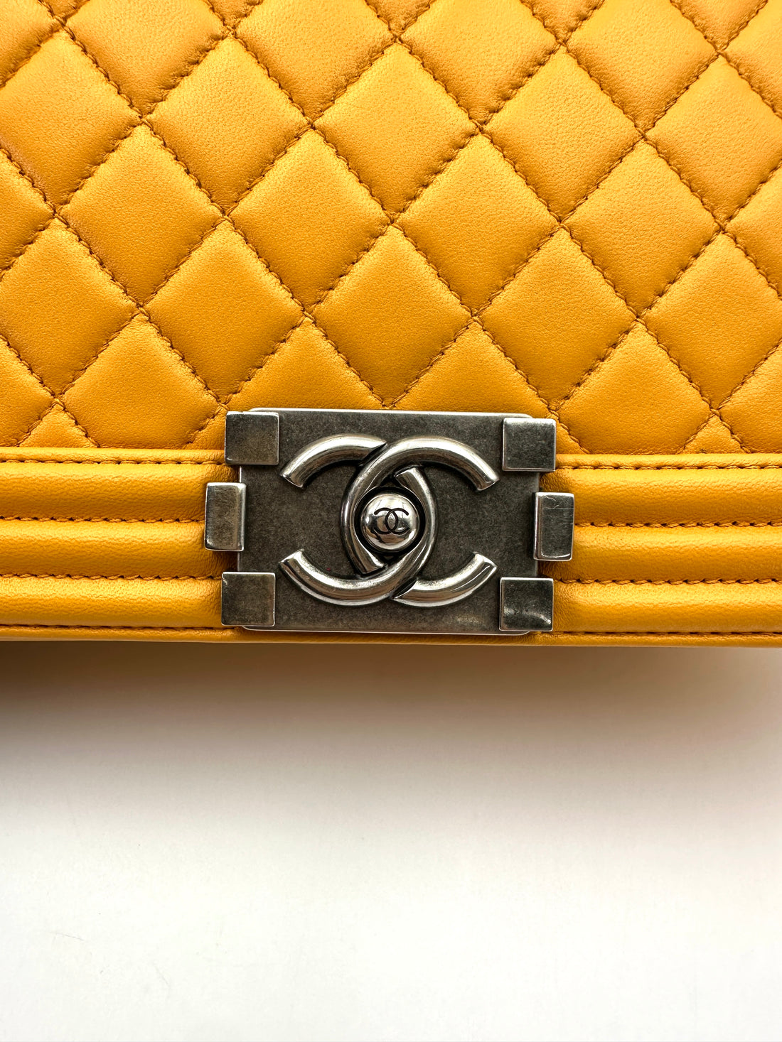 Chanel LeBoy Yellow Quilted Leather Medium Size Flap Bag With Silver Buckle(20***36) CC2279