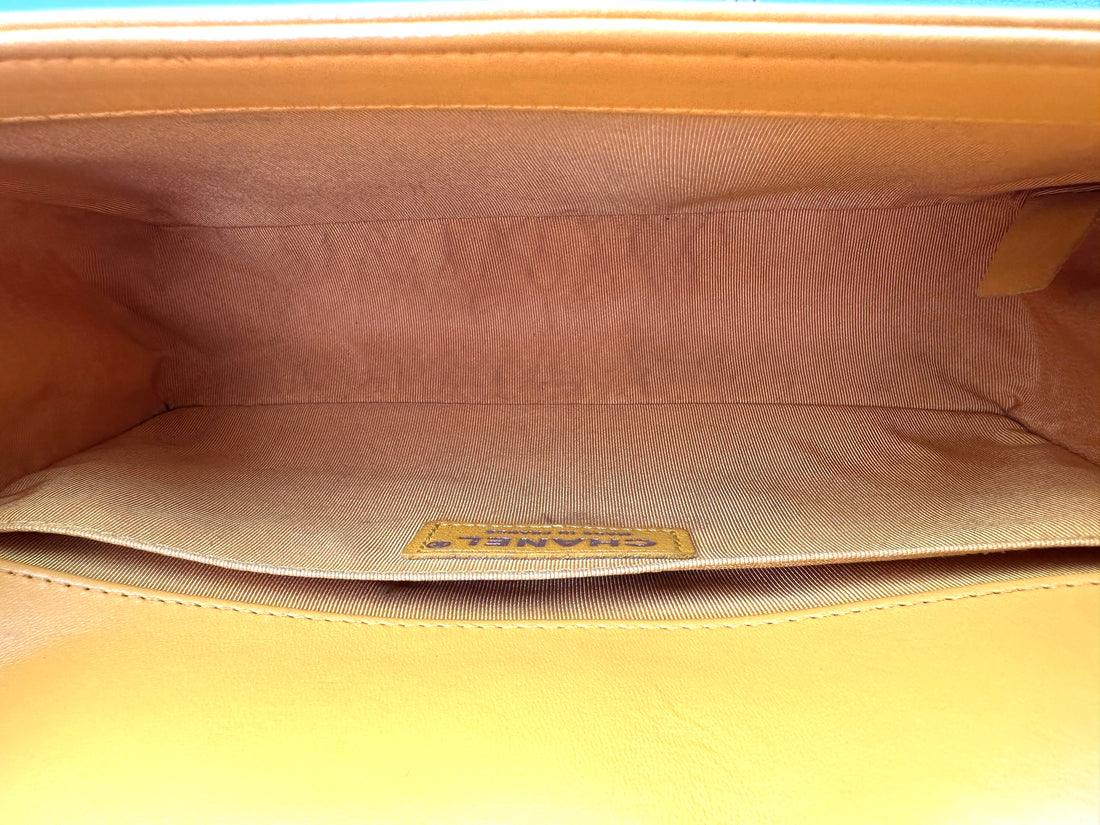 Chanel LeBoy Yellow Quilted Leather Medium Size Flap Bag With Silver Buckle(20***36) CC2279