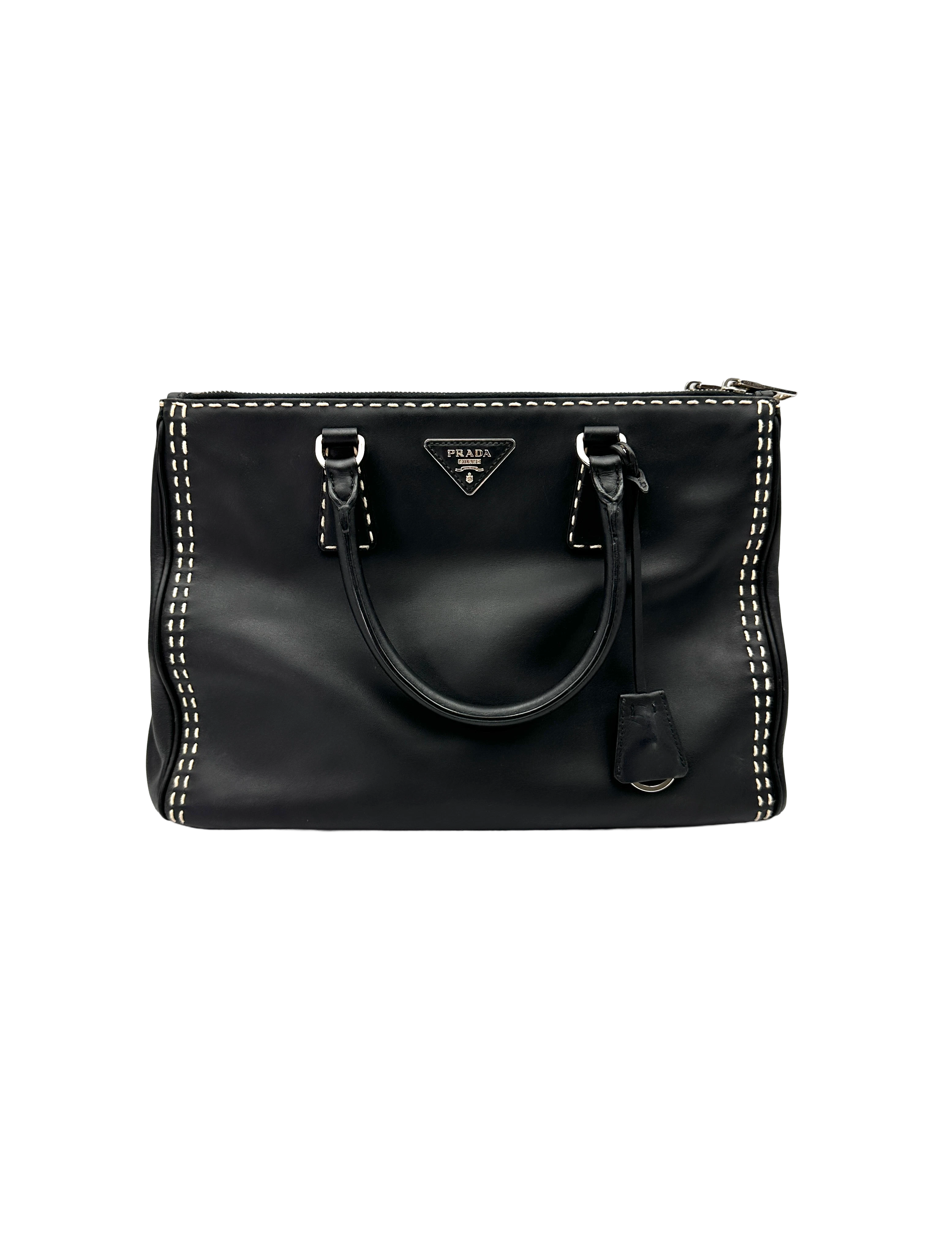 Prada City Calf Black Leather Handle Bag PR512