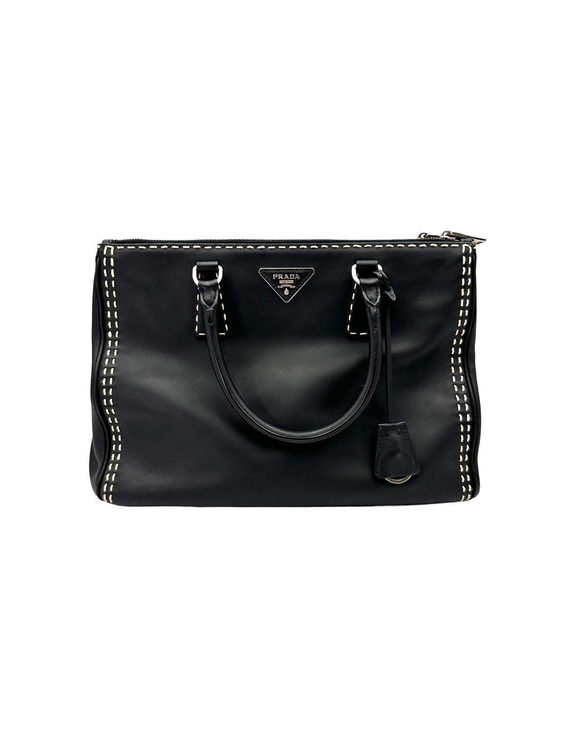 Prada City Calf Black Leather Handle Bag PR512