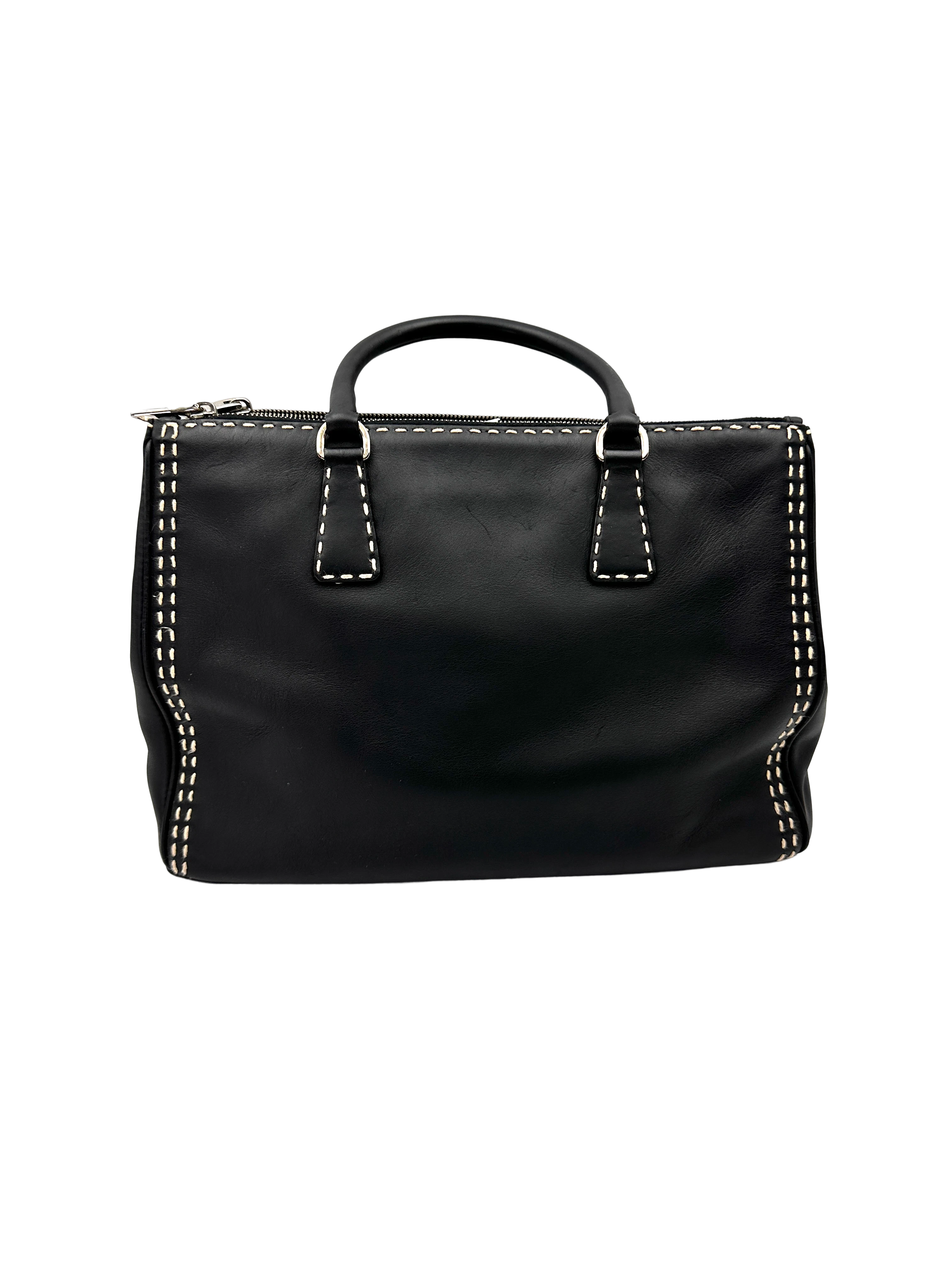 Prada City Calf Black Leather Handle Bag PR512