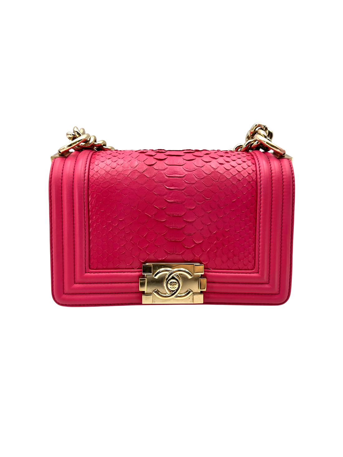 Chanel LeBoy Pink Python Leather Small Size Flap Bag With Gold Buckle(25***76) CC2289