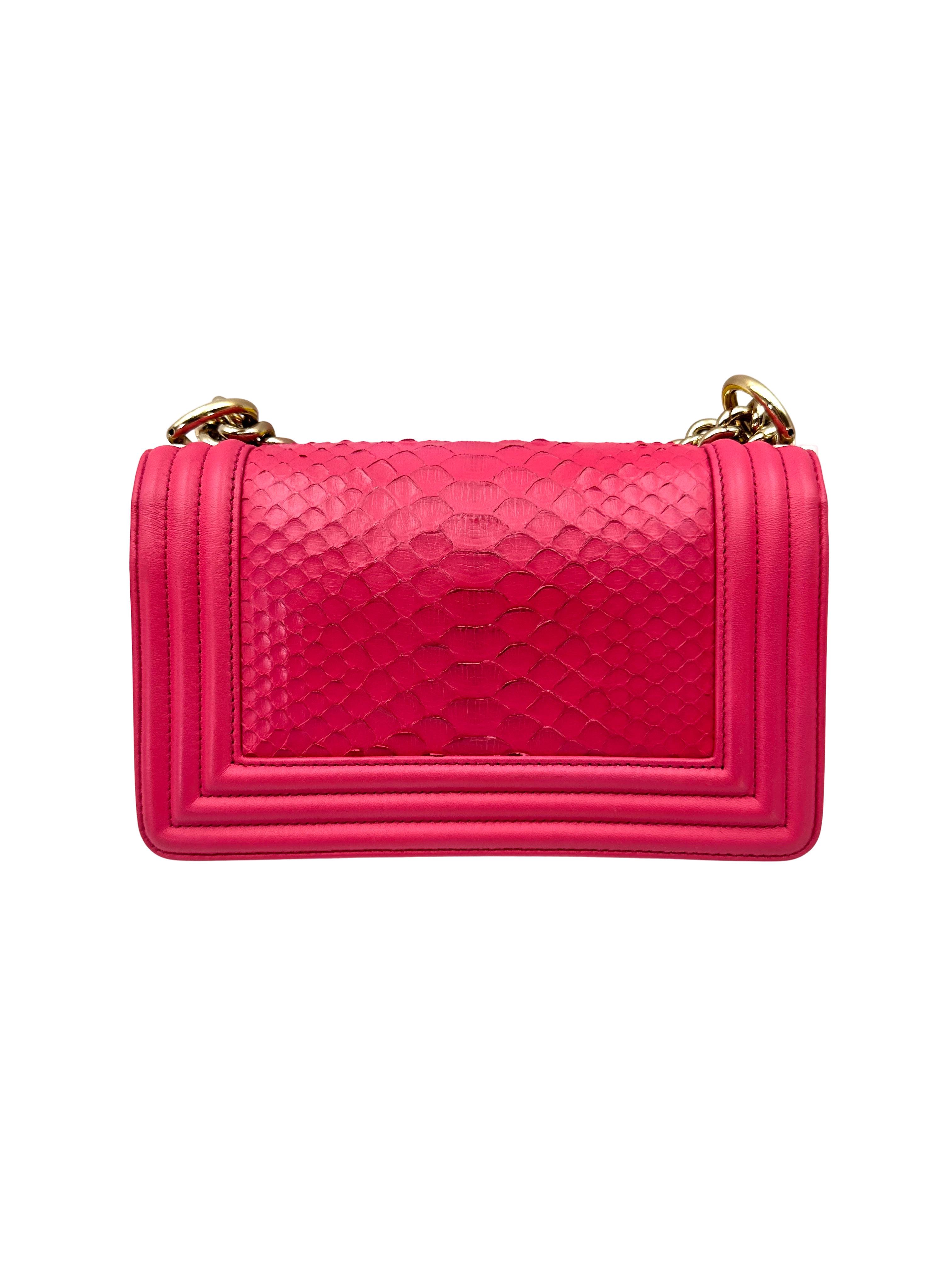 Chanel LeBoy Pink Python Leather Small Size Flap Bag With Gold Buckle(25***76) CC2289