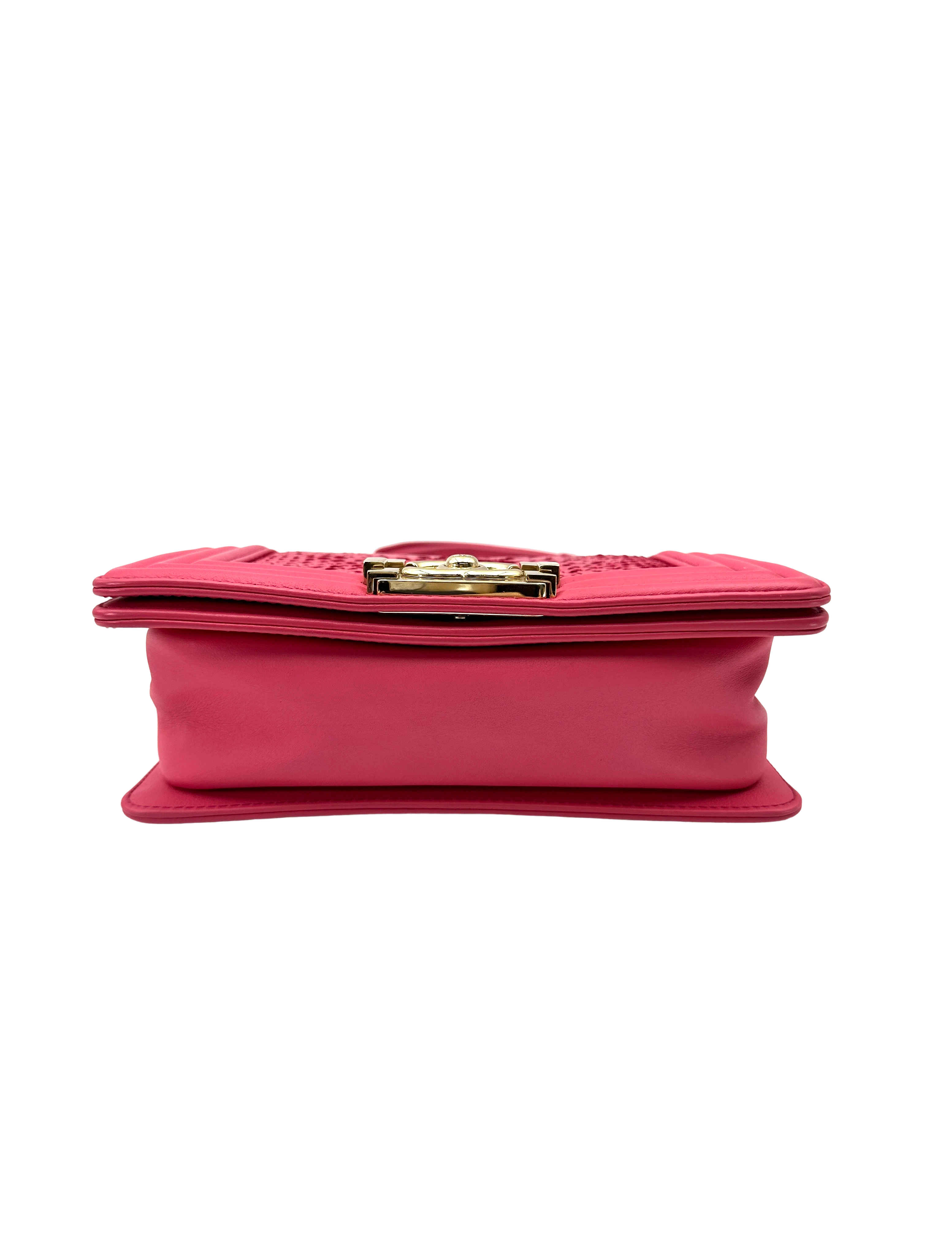 Chanel LeBoy Pink Python Leather Small Size Flap Bag With Gold Buckle(25***76) CC2289
