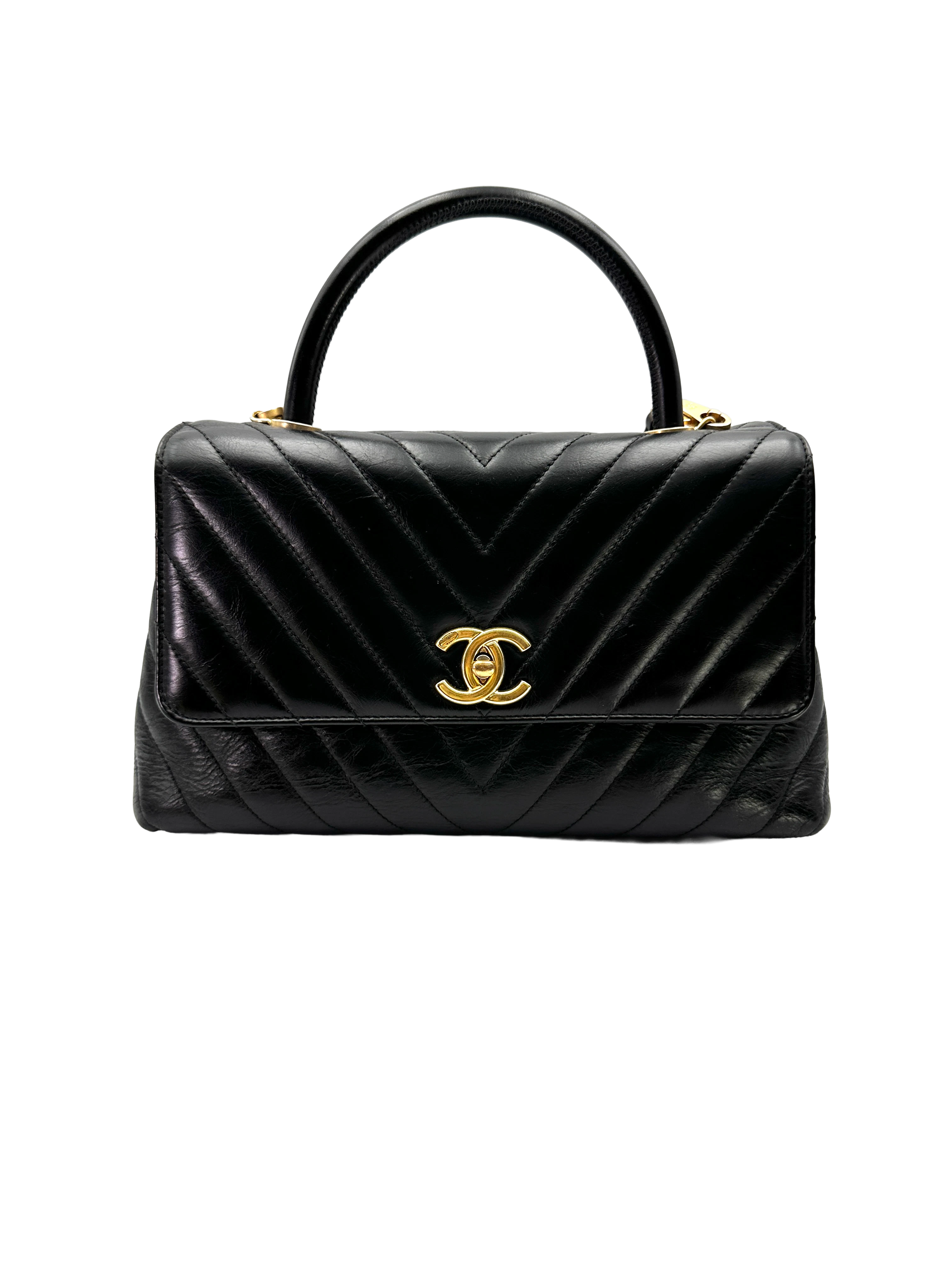 Chanel CoCo Handle Black Chevron Quilted Leather Medium Size Shoulder Bag(25***09) CC2280