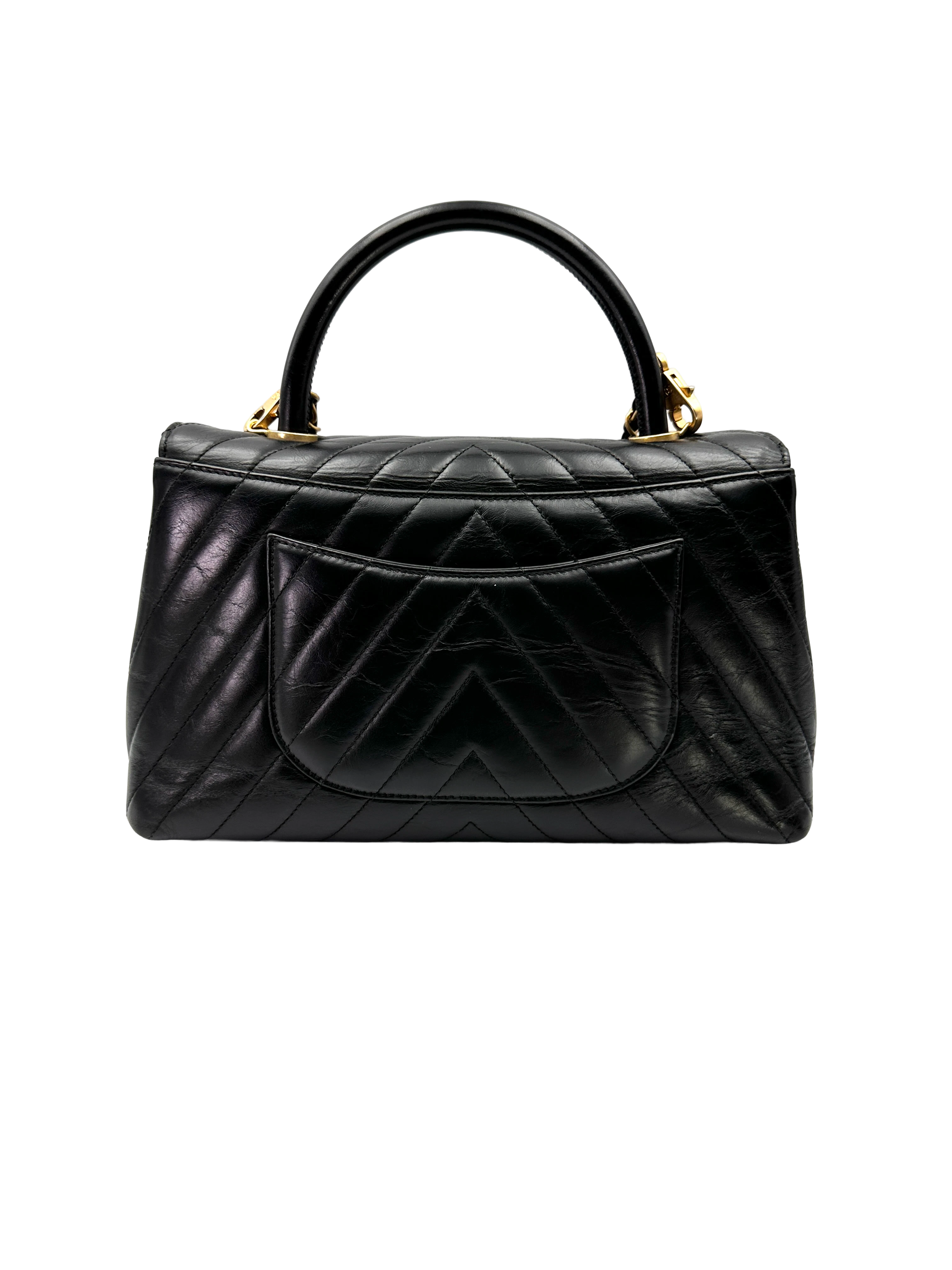 Chanel CoCo Handle Black Chevron Quilted Leather Medium Size Shoulder Bag(25***09) CC2280