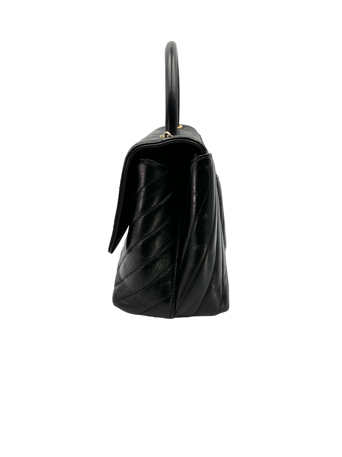 Chanel CoCo Handle Black Chevron Quilted Leather Medium Size Shoulder Bag(25***09) CC2280