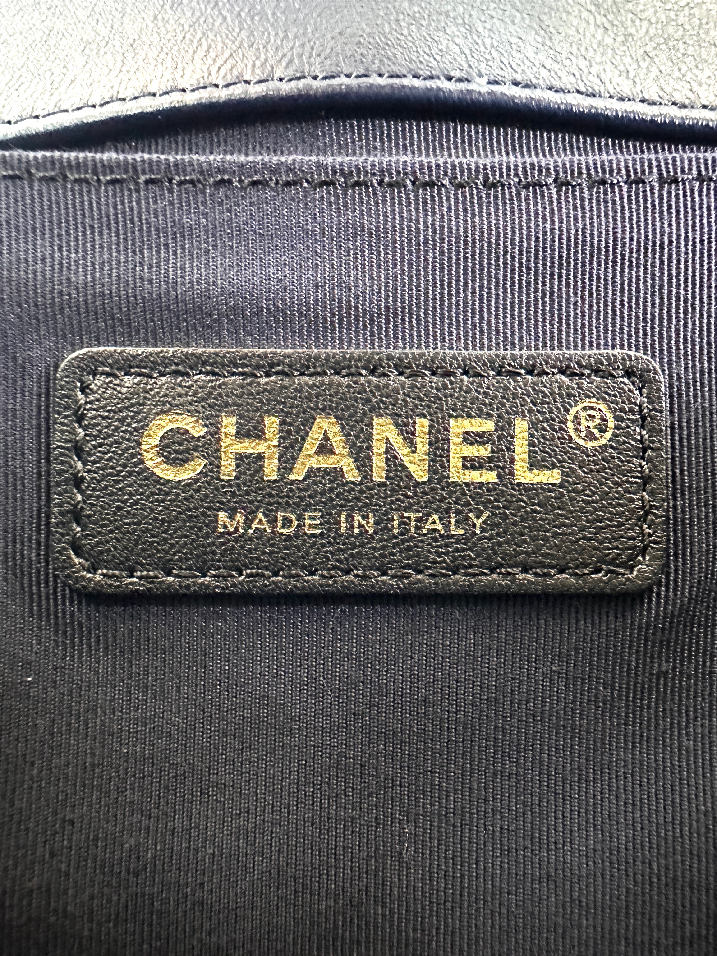 Chanel LeBoy Navy Chevron Quilted Leather Medium Size Flap Bag With Gold Buckle(24***86) CC2278