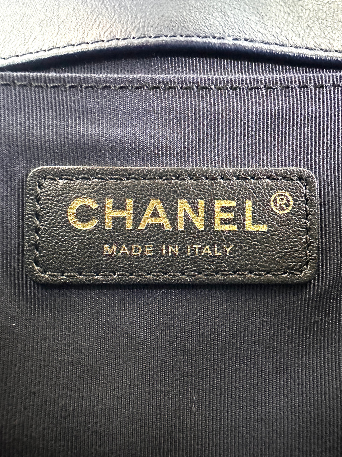 Chanel LeBoy Navy Chevron Quilted Leather Medium Size Flap Bag With Gold Buckle(24***86) CC2278