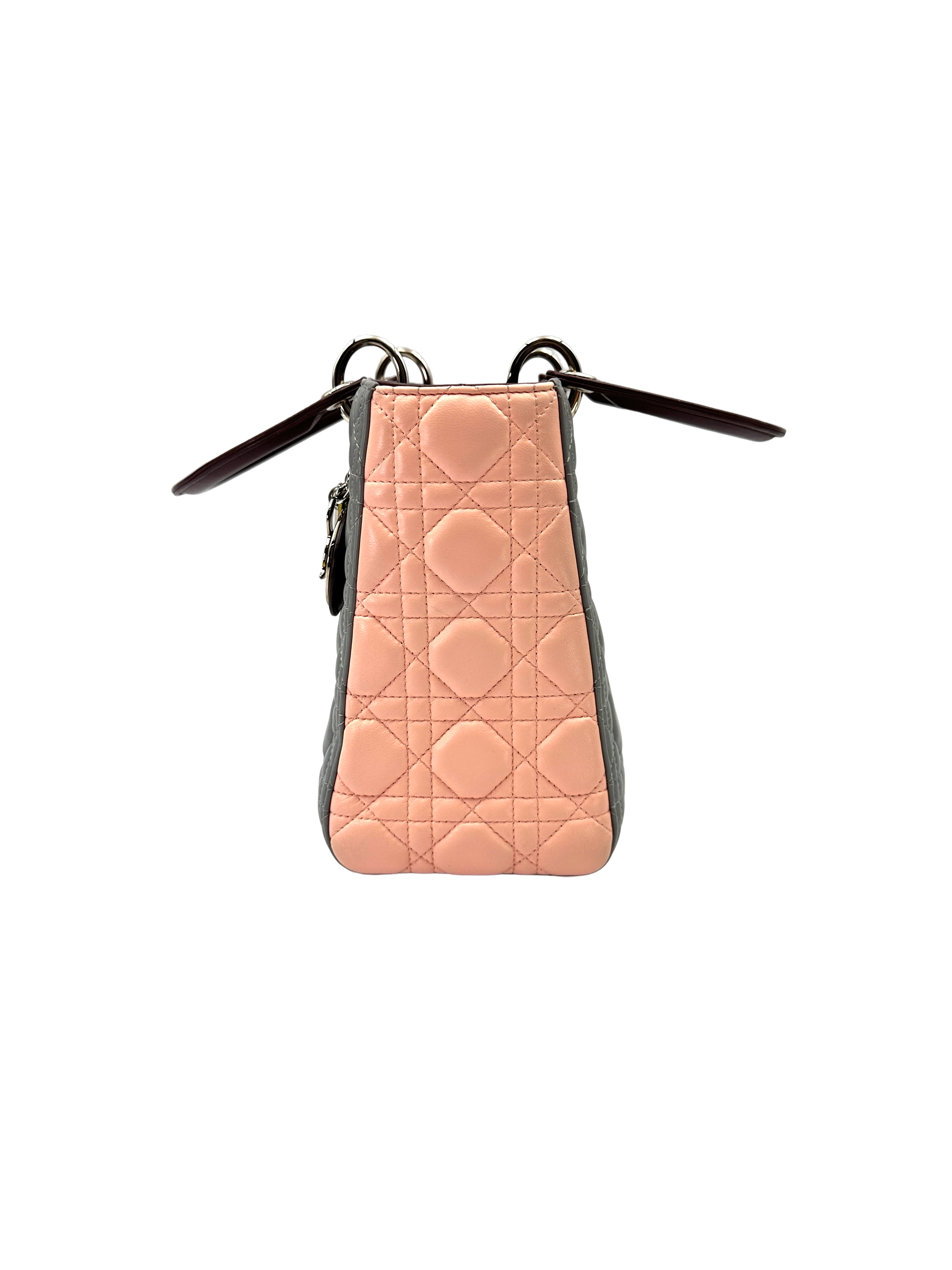 Christian Dior Lady Dior Grey Cannage Leather Red Handle Bag DR826