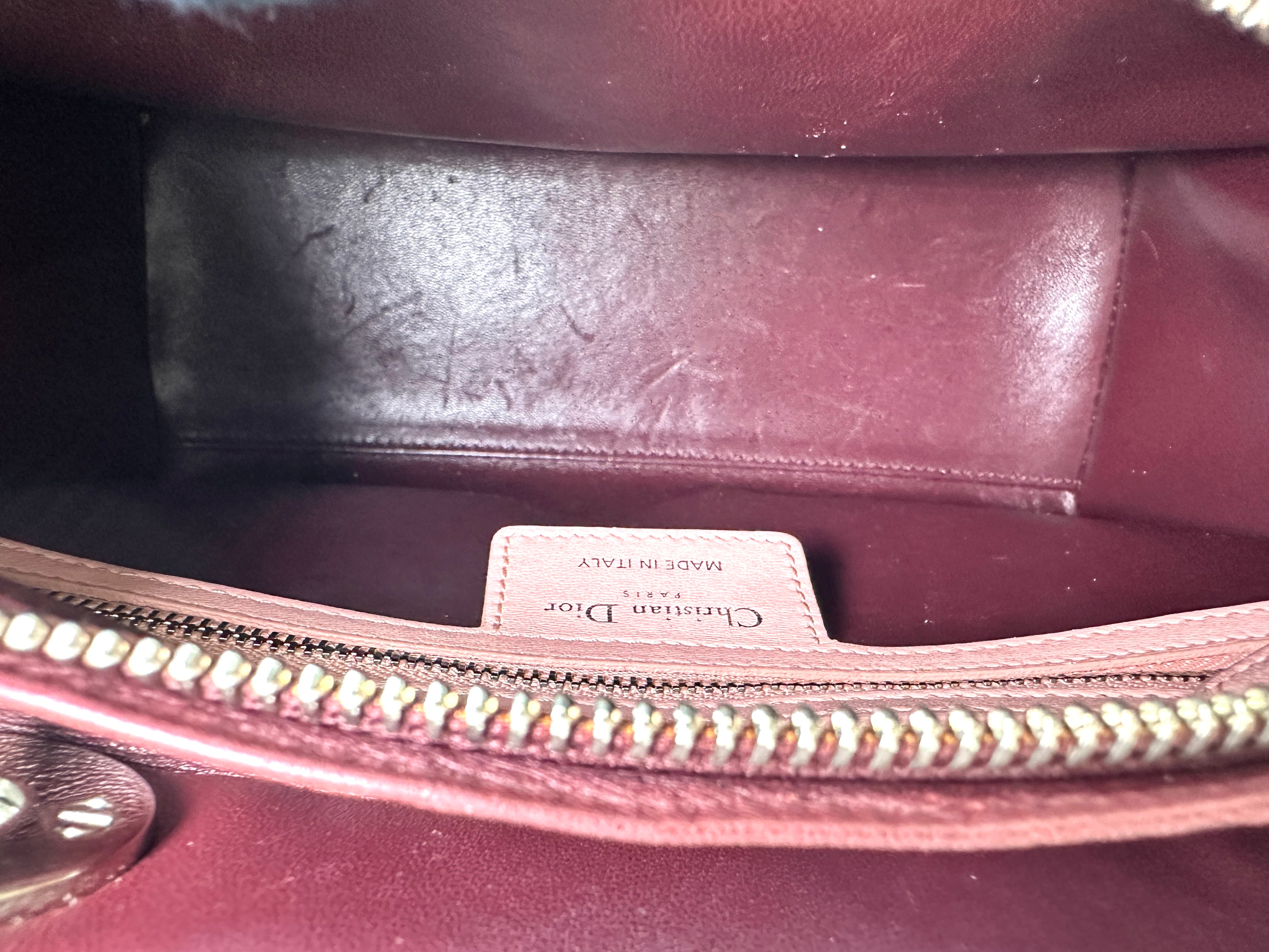 Christian Dior Lady Dior Grey Cannage Leather Red Handle Bag DR826