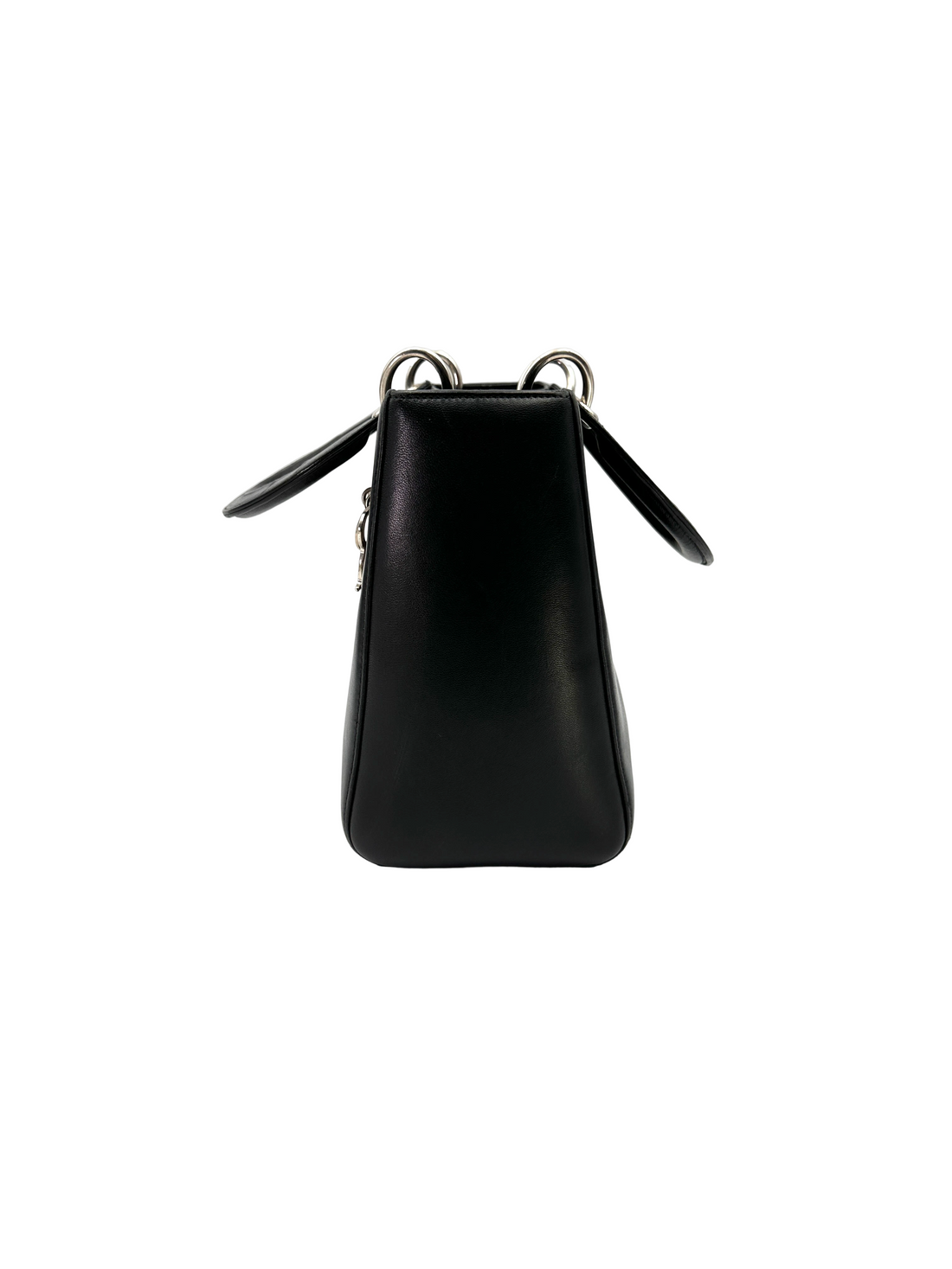 Christian Dior Lady Dior Black Leather Handle Bag With Floral Bead Embroidery DR827