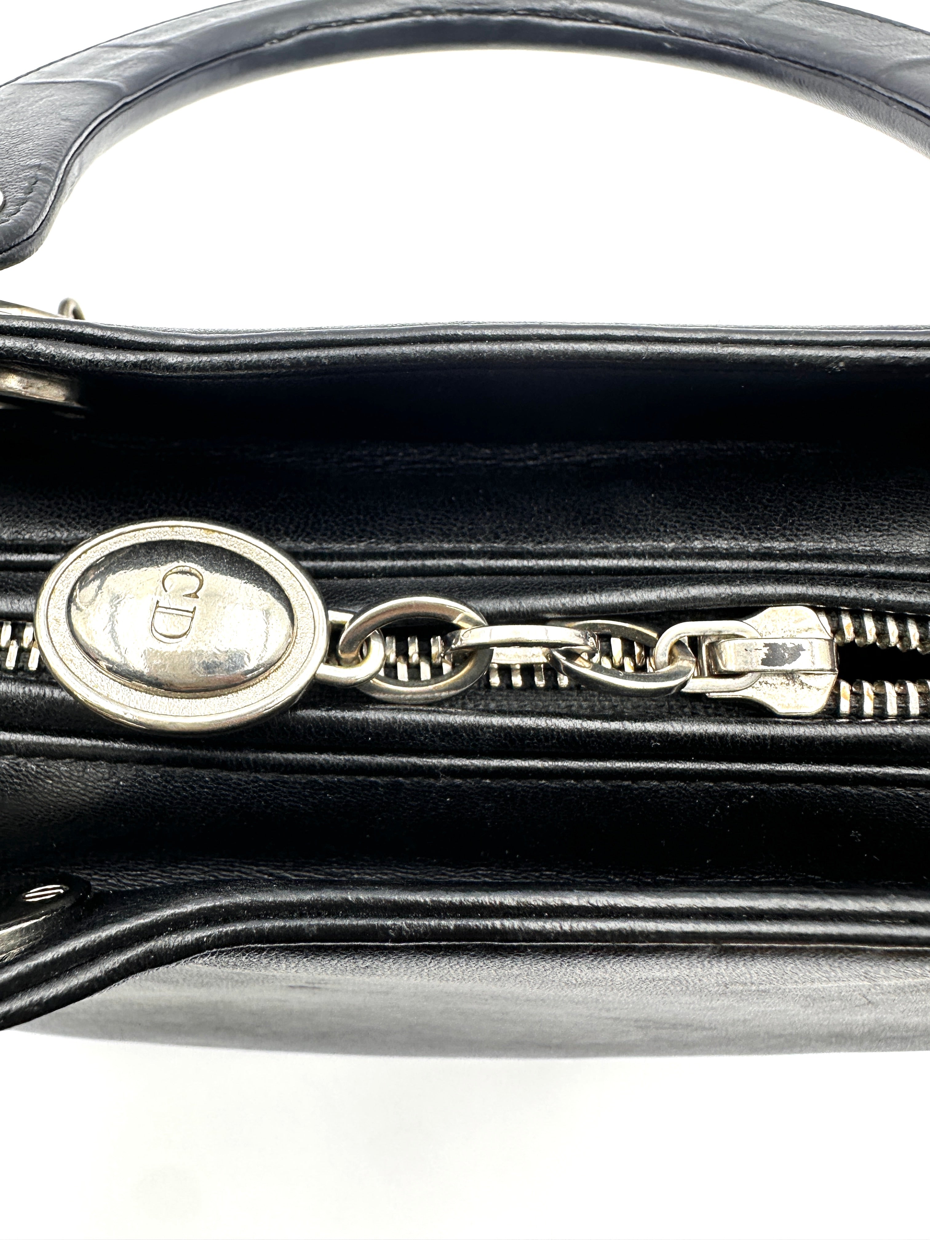 Christian Dior Lady Dior Black Leather Handle Bag With Floral Bead Embroidery DR827