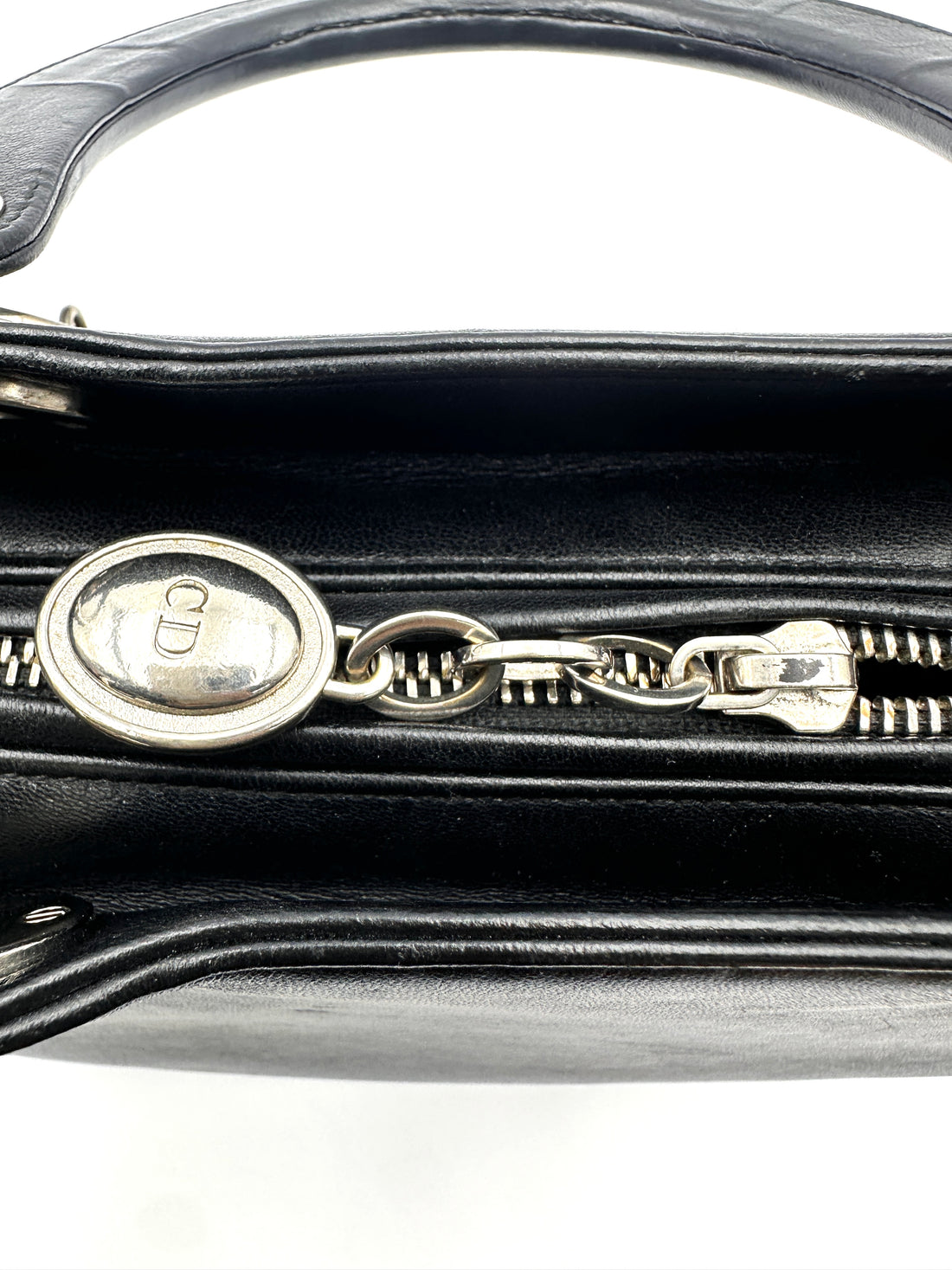 Christian Dior Lady Dior Black Leather Handle Bag With Floral Bead Embroidery DR827