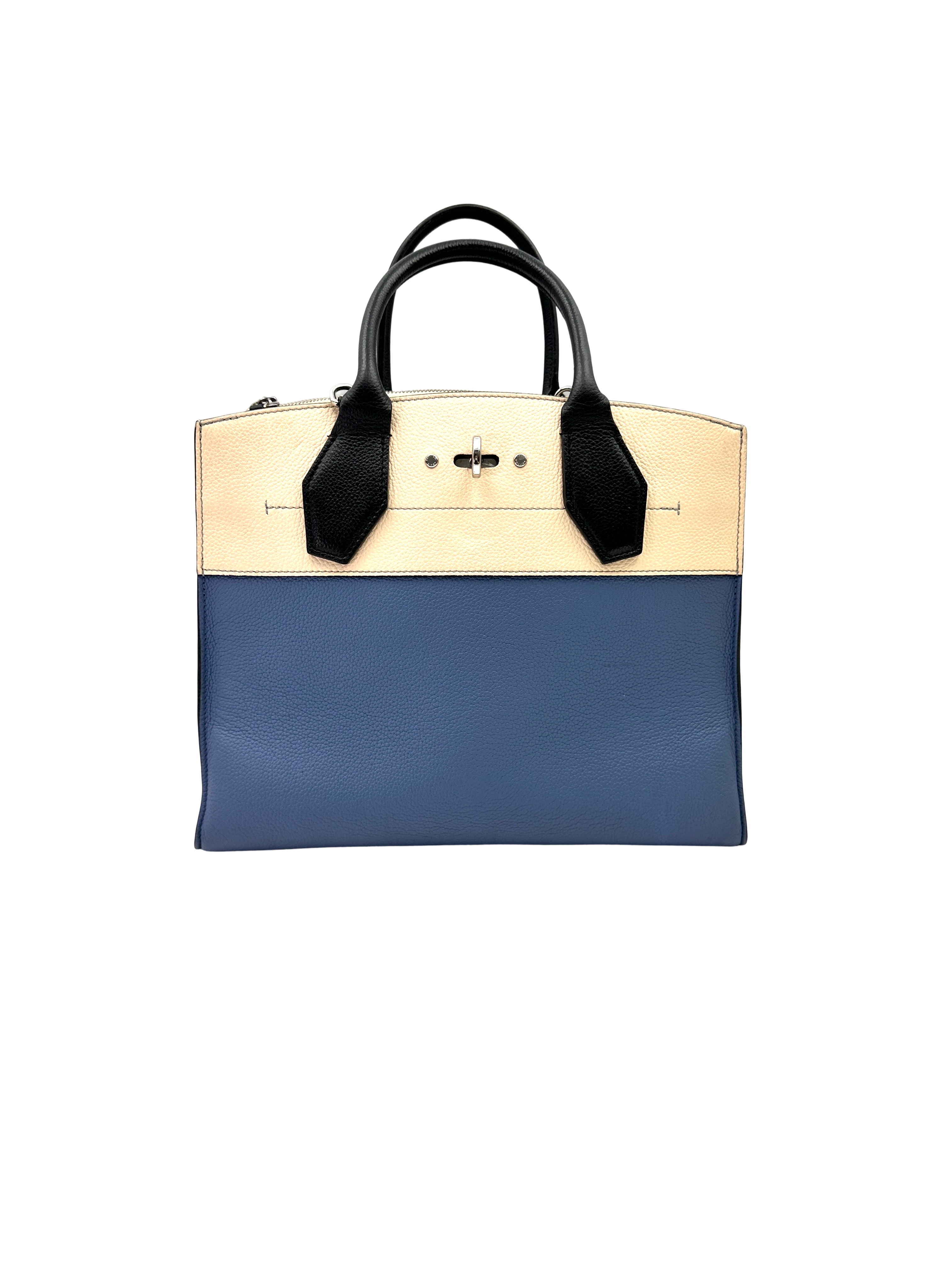 Louis Vuitton City Steamer Blue/Beige Leather Handle Bag LV3131
