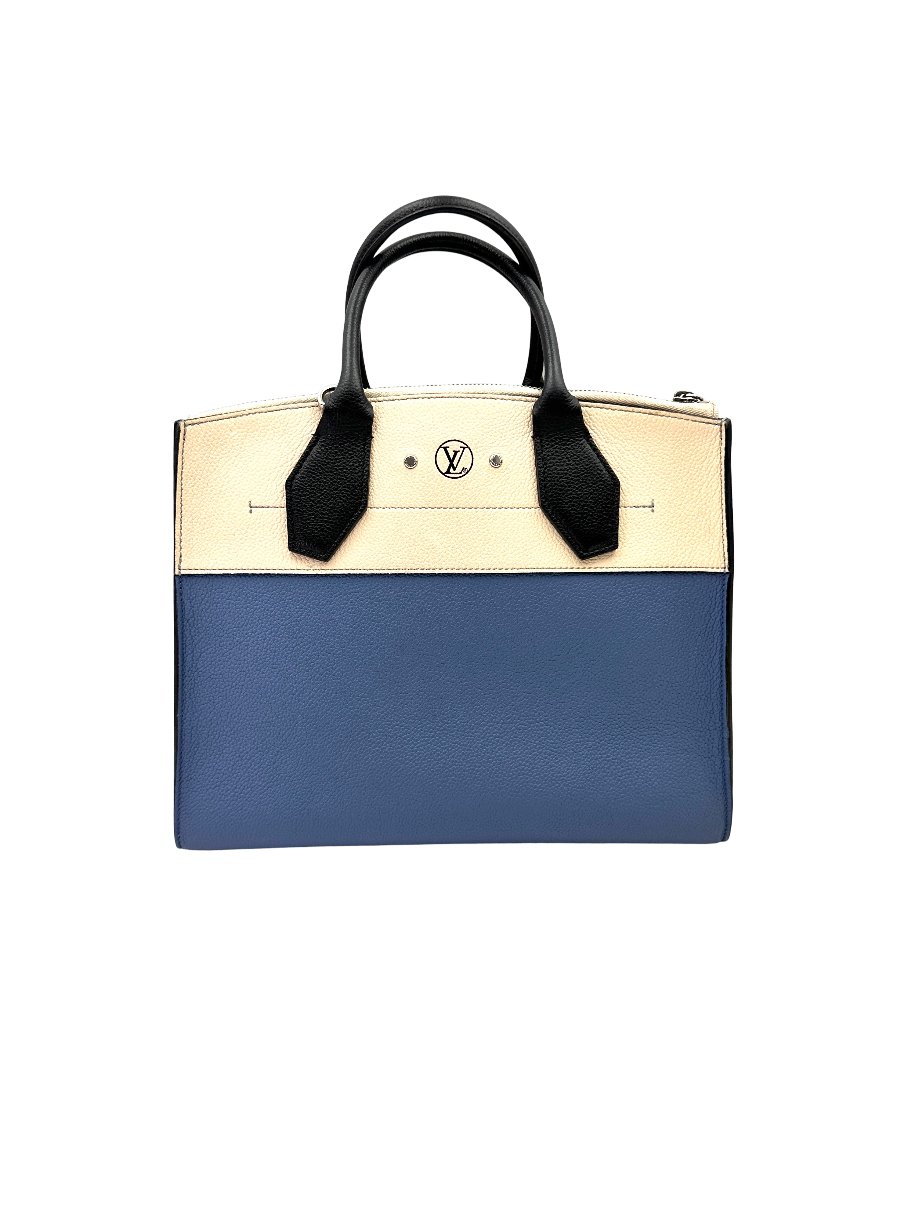 Louis Vuitton City Steamer Blue/Beige Leather Handle Bag LV3131
