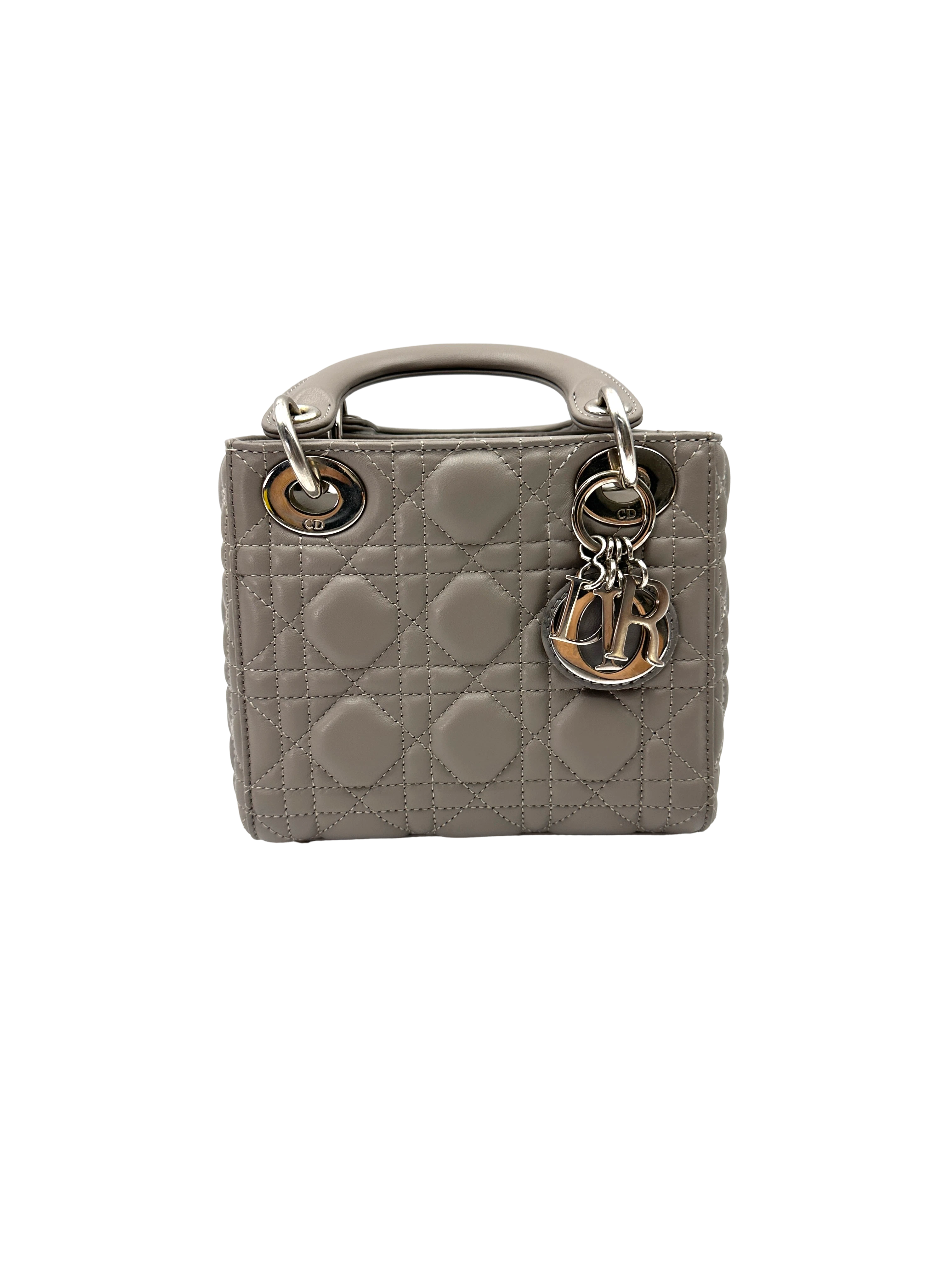 Christian Dior Lady Dior Grey Cannage Lambskin Handle Bag DR831