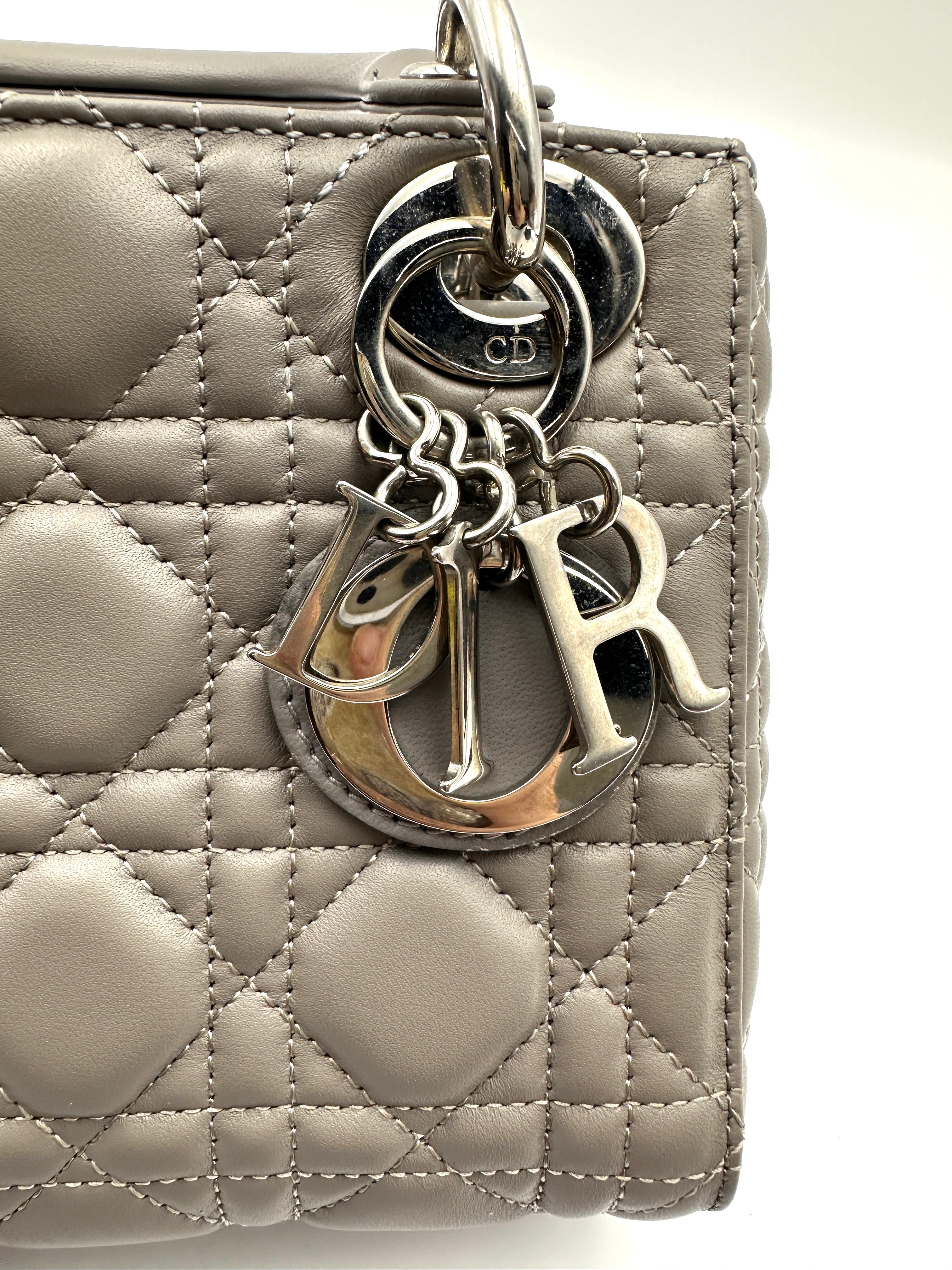 Christian Dior Lady Dior Grey Cannage Lambskin Handle Bag DR831