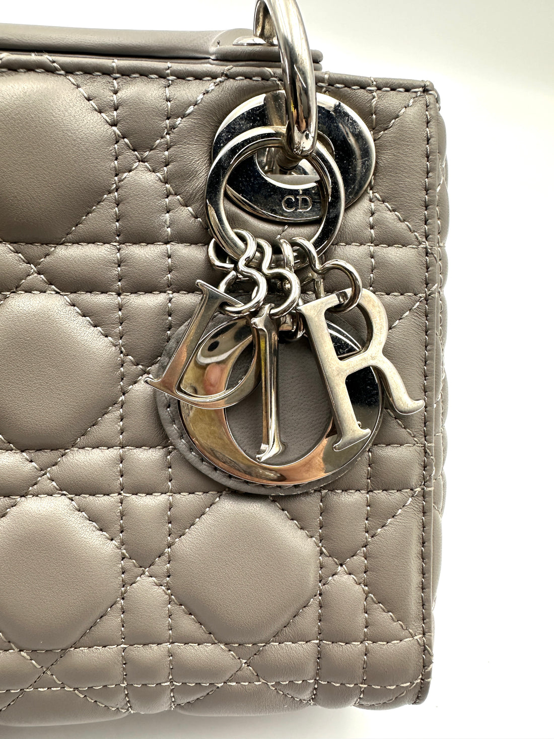 Christian Dior Lady Dior Grey Cannage Lambskin Handle Bag DR831