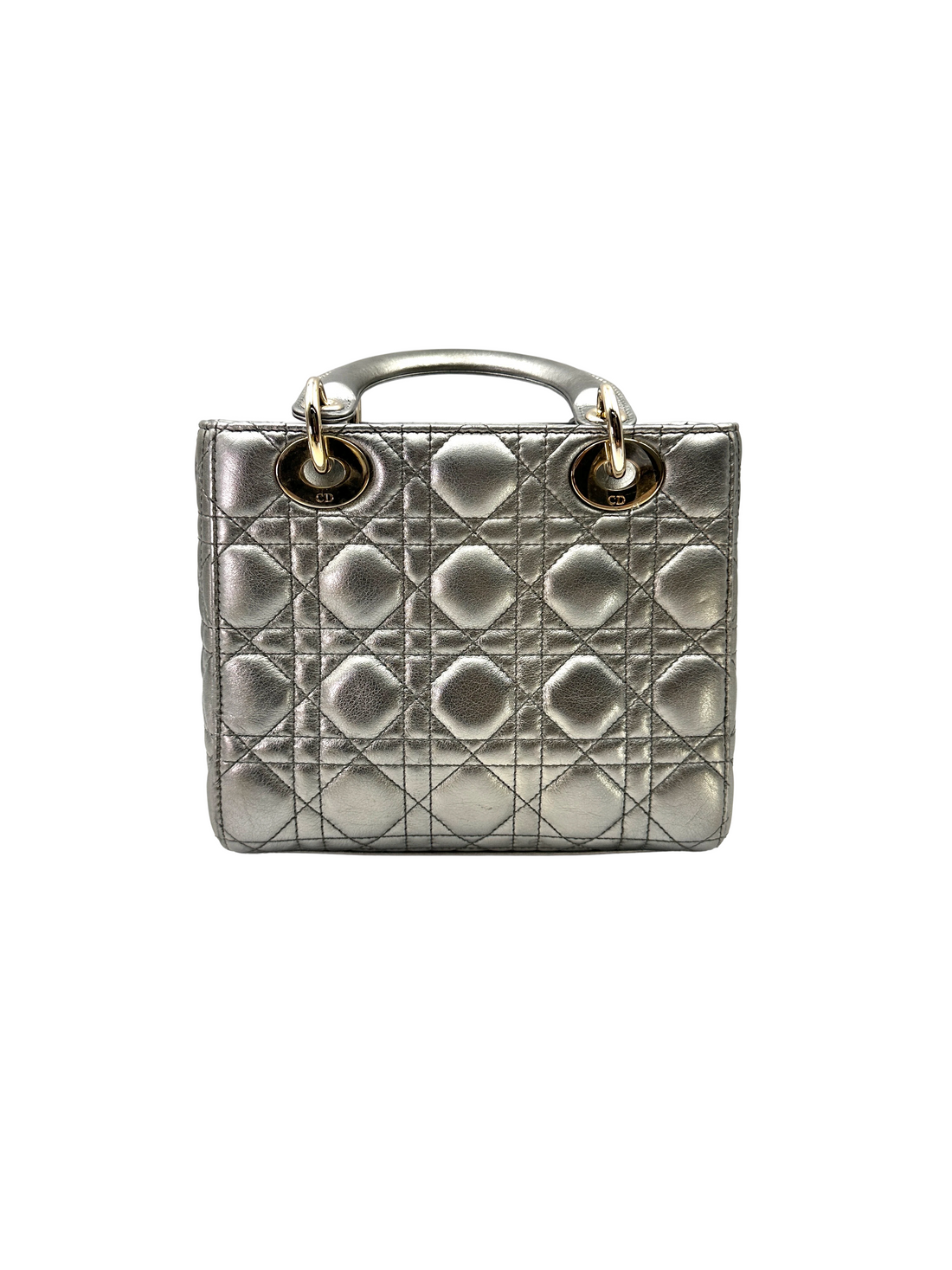 Christian Dior Lady Dior Metallic Silver Cannage Leather Handle Bag DR829