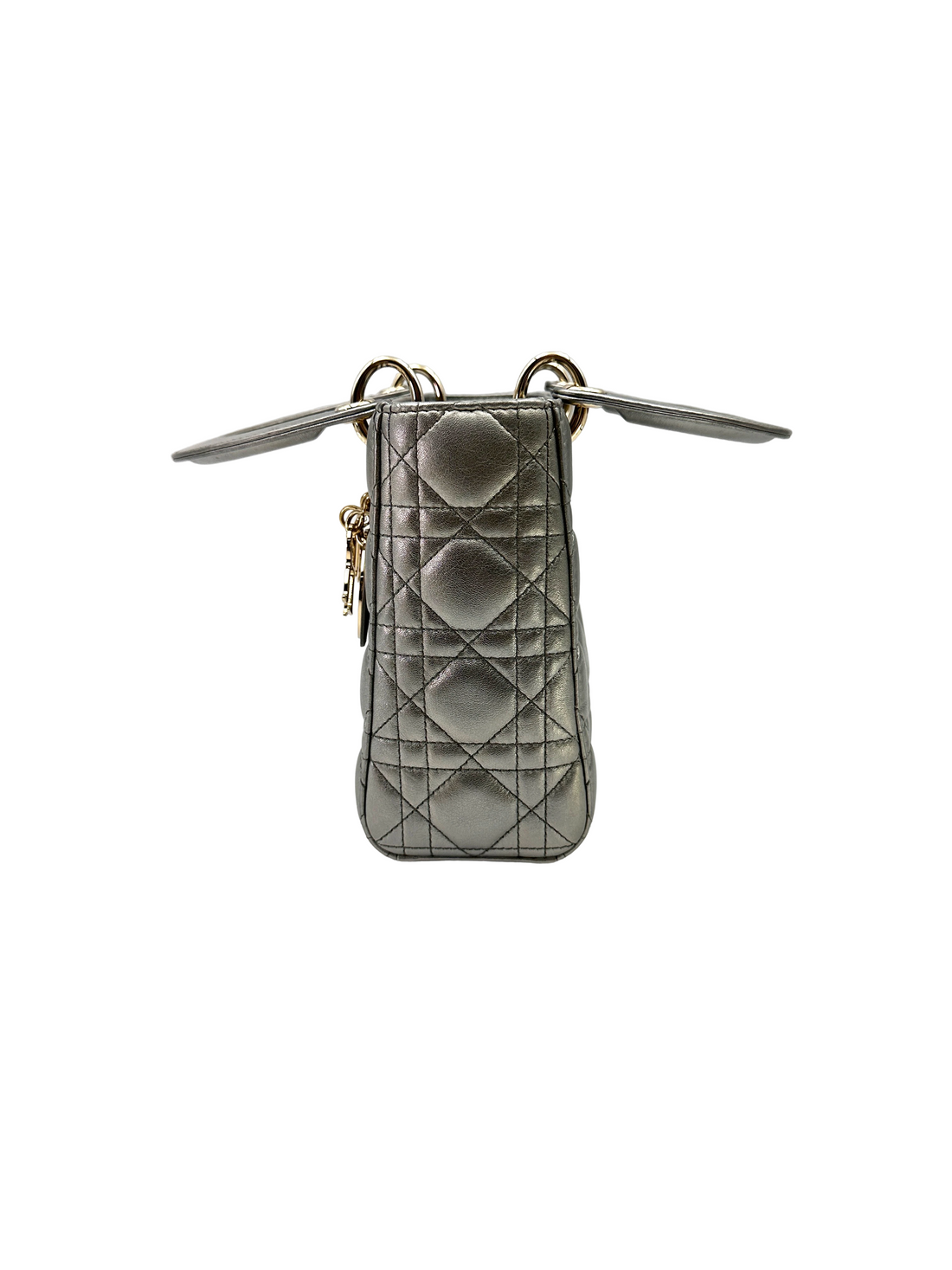 Christian Dior Lady Dior Metallic Silver Cannage Leather Handle Bag DR829