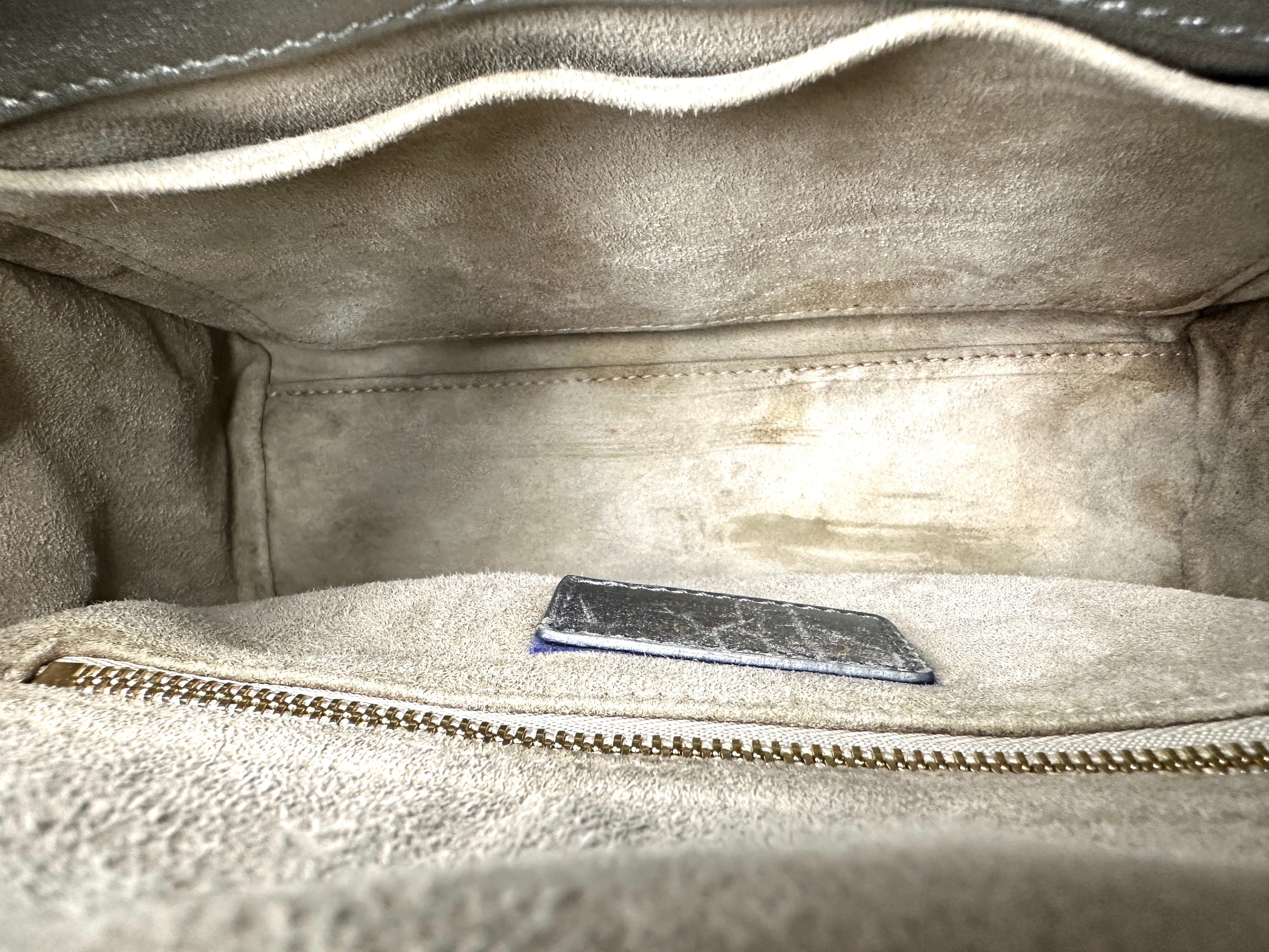 Christian Dior Lady Dior Metallic Silver Cannage Leather Handle Bag DR829