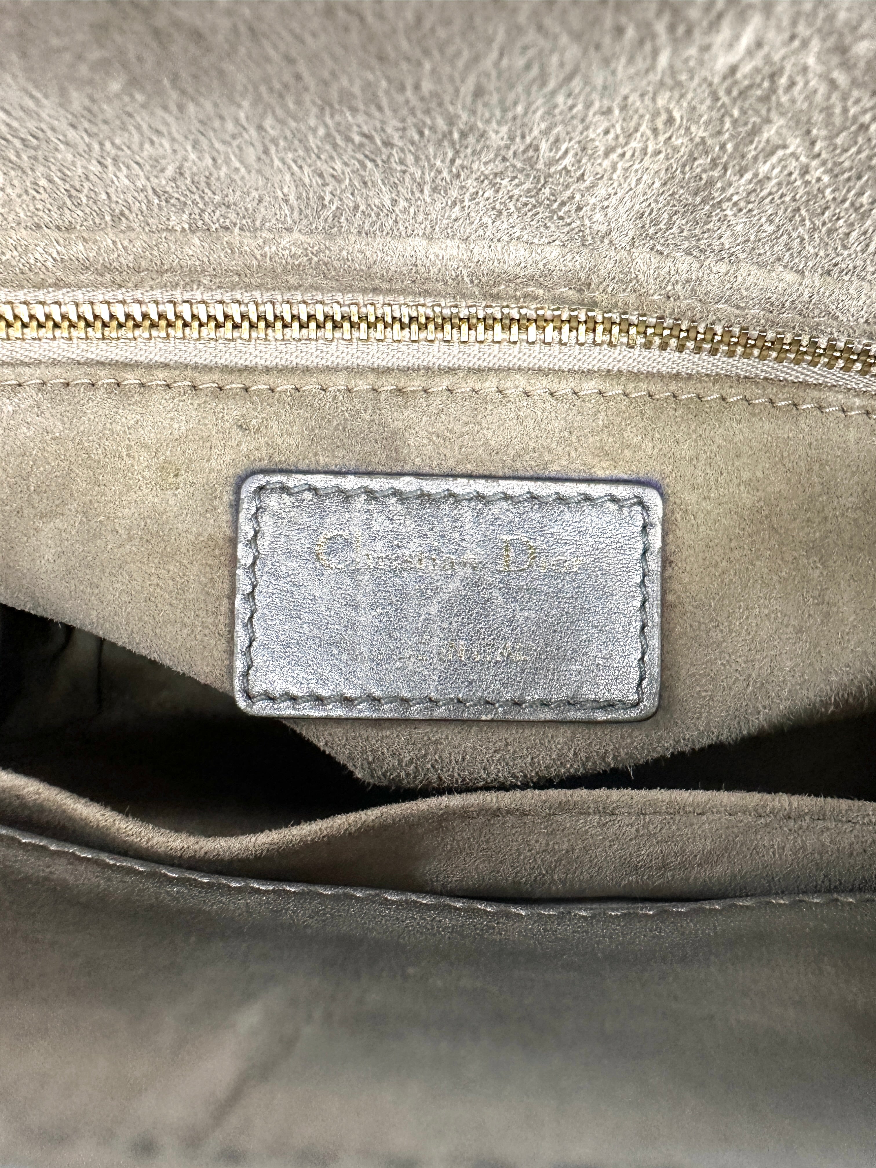 Christian Dior Lady Dior Metallic Silver Cannage Leather Handle Bag DR829