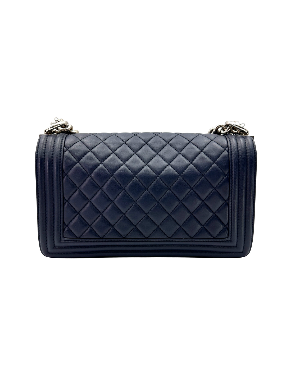 Chanel LeBoy Navy Quilted Leather Medium Size Flap Bag With Silver Buckle(24***62) CC2287