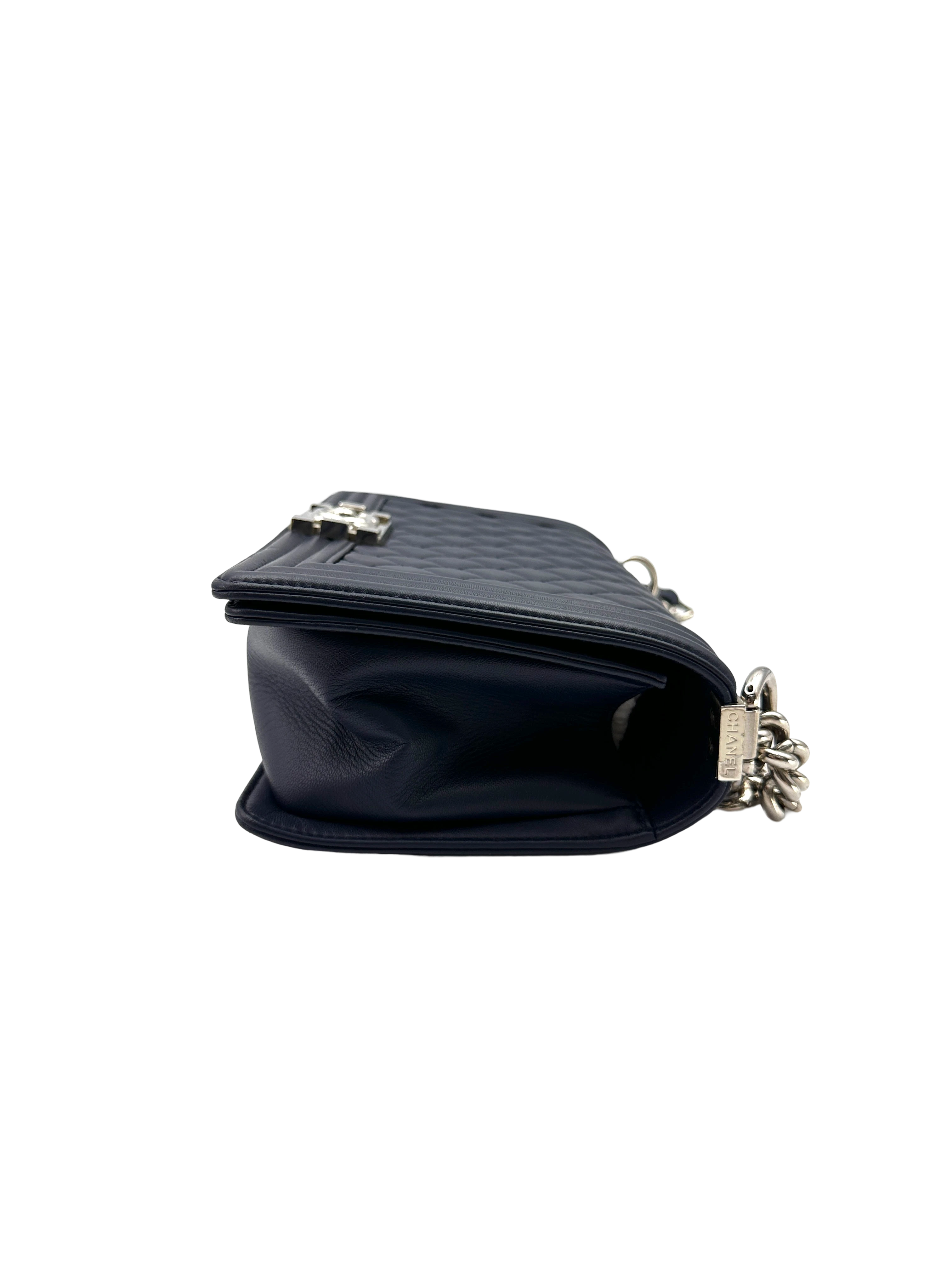 Chanel LeBoy Navy Quilted Leather Medium Size Flap Bag With Silver Buckle(24***62) CC2287