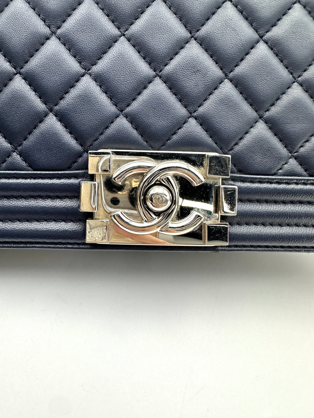 Chanel LeBoy Navy Quilted Leather Medium Size Flap Bag With Silver Buckle(24***62) CC2287