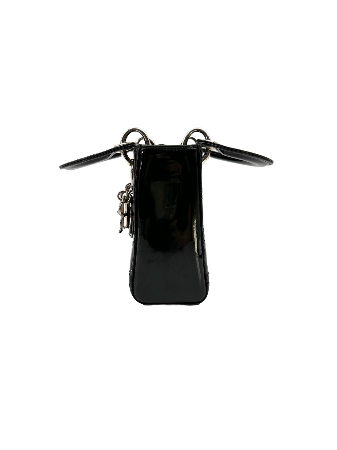 Christian Dior Lady Dior Black Cannage Patent Leather Handle Bag DR830