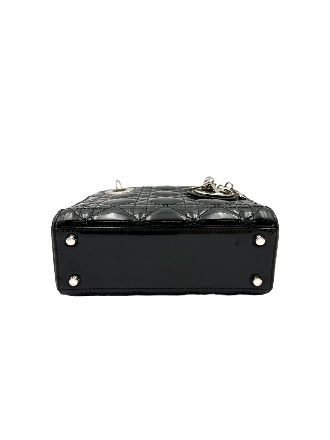 Christian Dior Lady Dior Black Cannage Patent Leather Handle Bag DR830