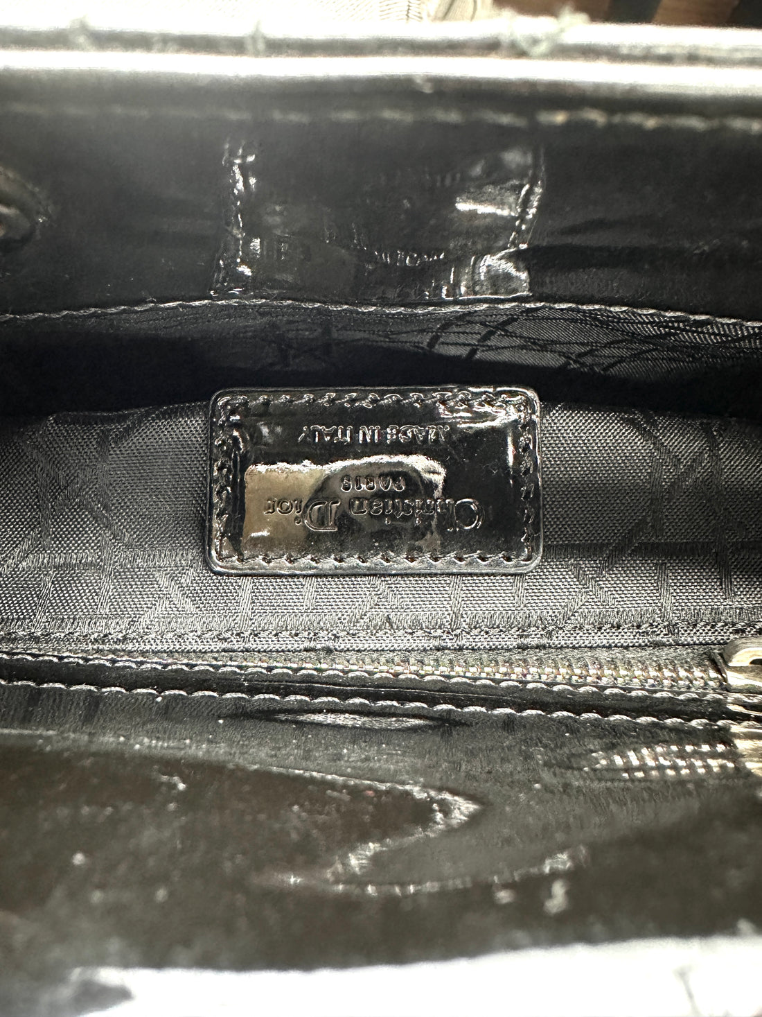 Christian Dior Lady Dior Black Cannage Patent Leather Handle Bag DR830