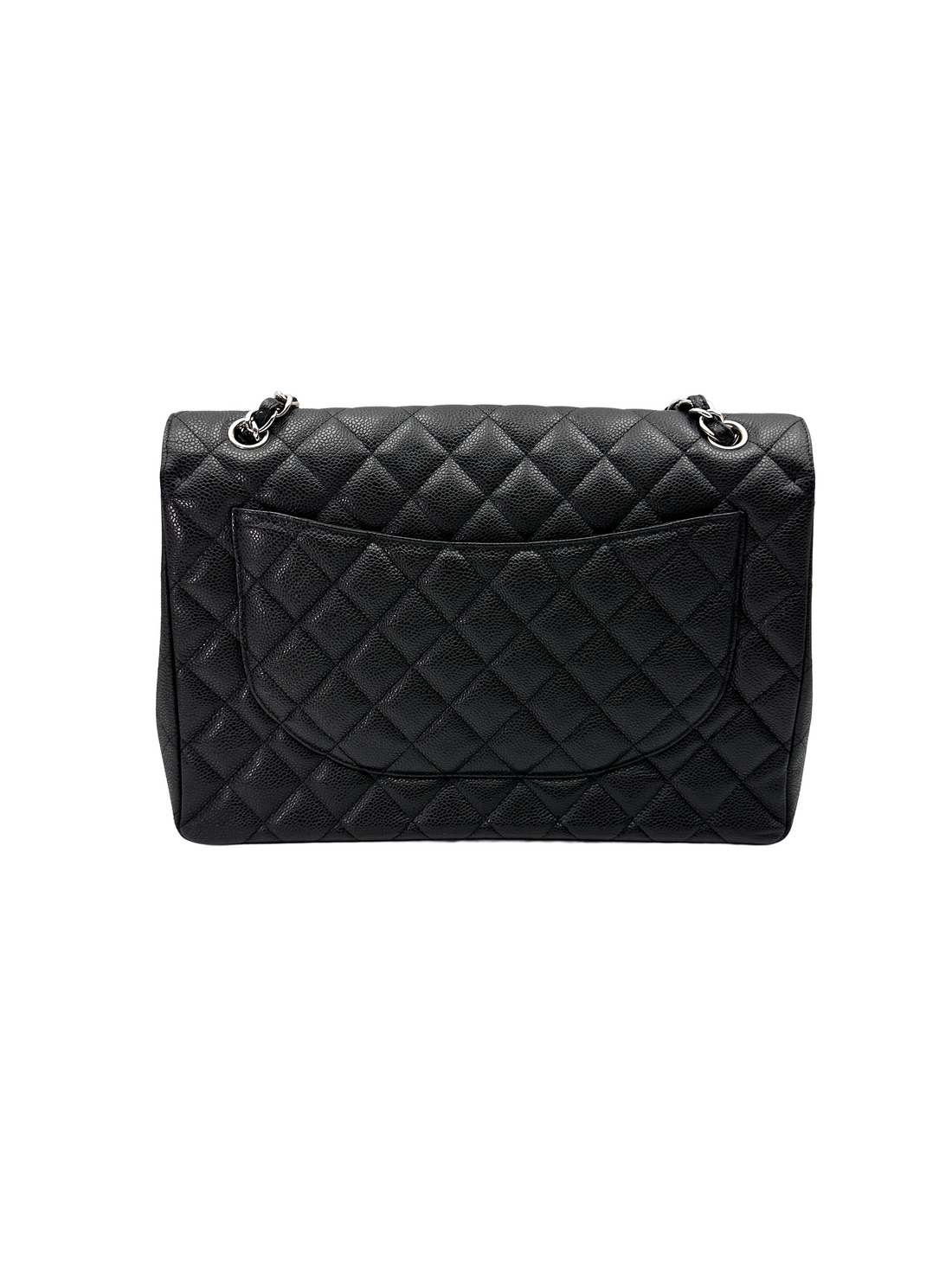 Chanel Classic Flap Black Quilted Leather Maxi Shoulder Bag With Silver Buckle(13***34) CC2292