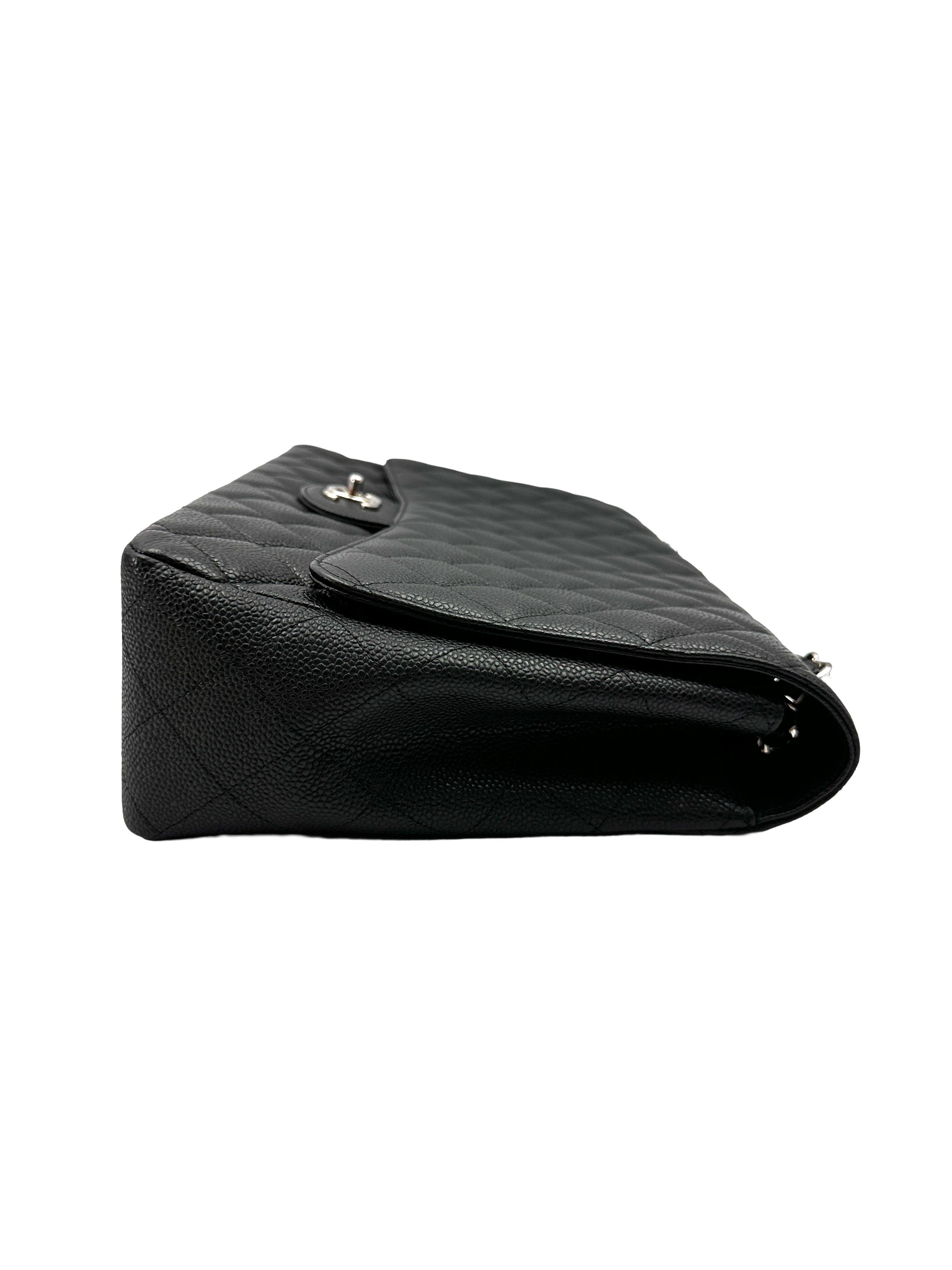 Chanel Classic Flap Black Quilted Leather Maxi Shoulder Bag With Silver Buckle(13***34) CC2292