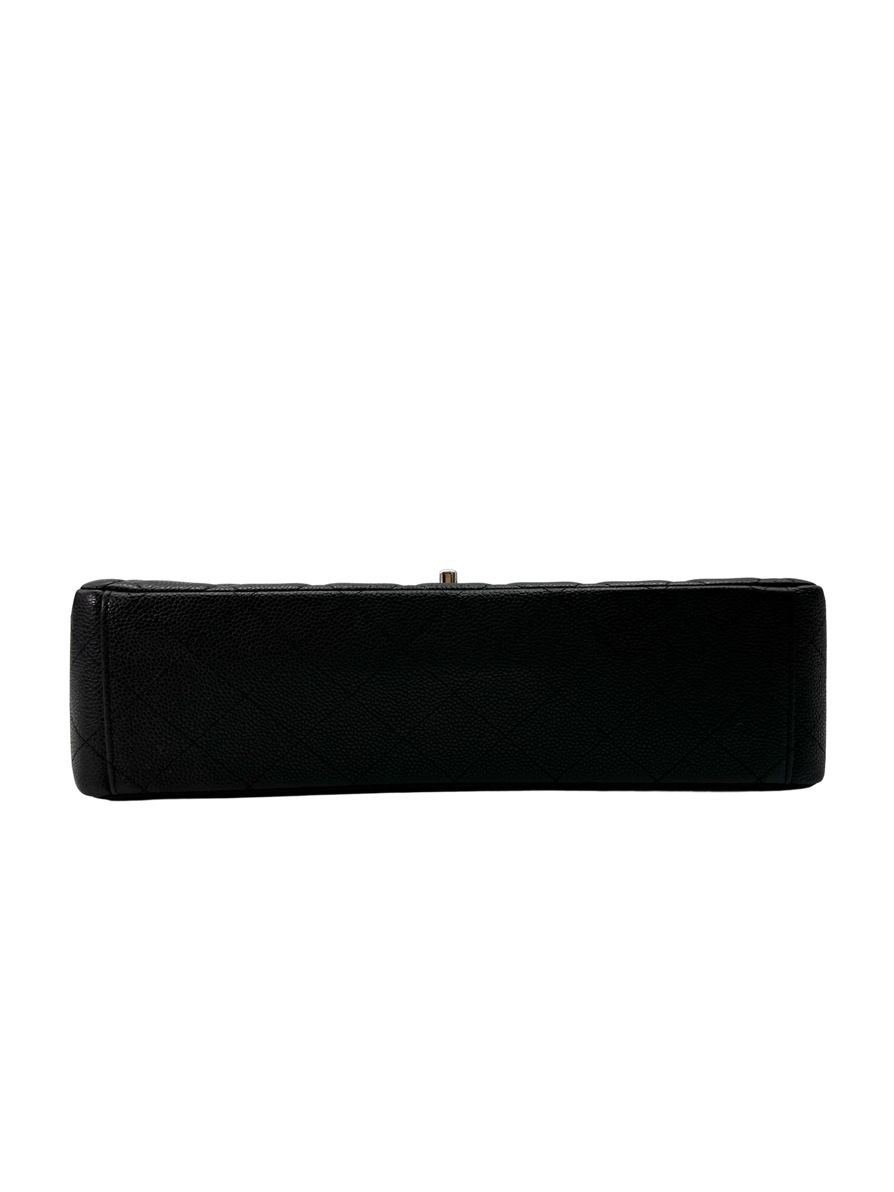 Chanel Classic Flap Black Quilted Leather Maxi Shoulder Bag With Silver Buckle(13***34) CC2292