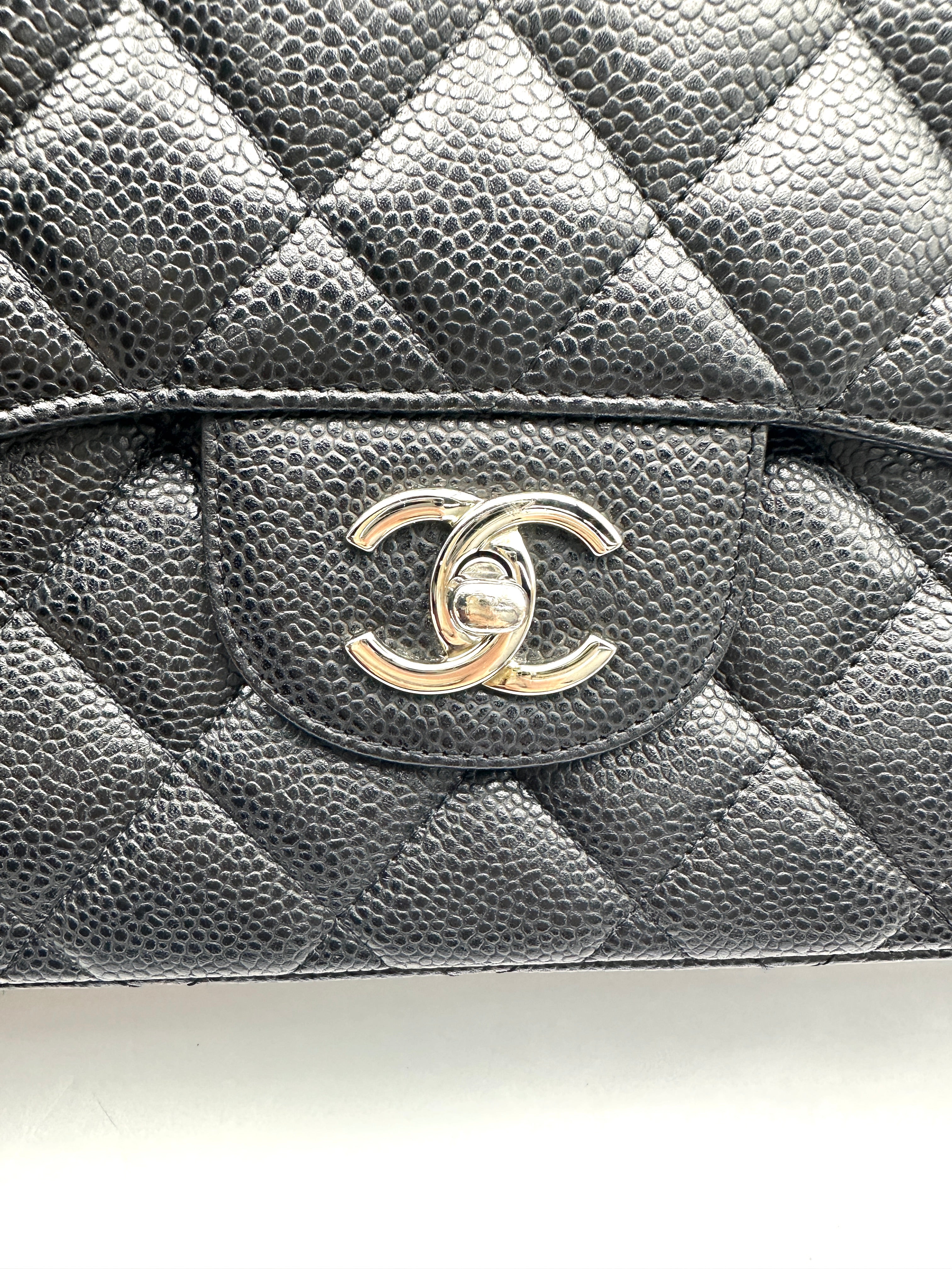 Chanel Classic Flap Black Quilted Leather Maxi Shoulder Bag With Silver Buckle(13***34) CC2292
