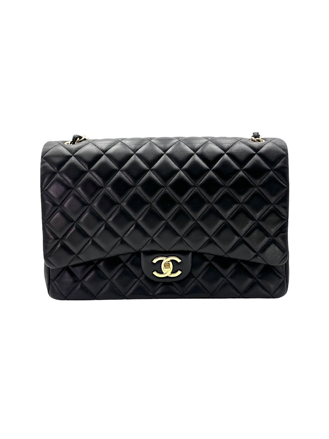 Chanel Classic Flap Black Quilted Lambskin Maxi Shoulder Bag With Gold Buckle(15***73) CC2291