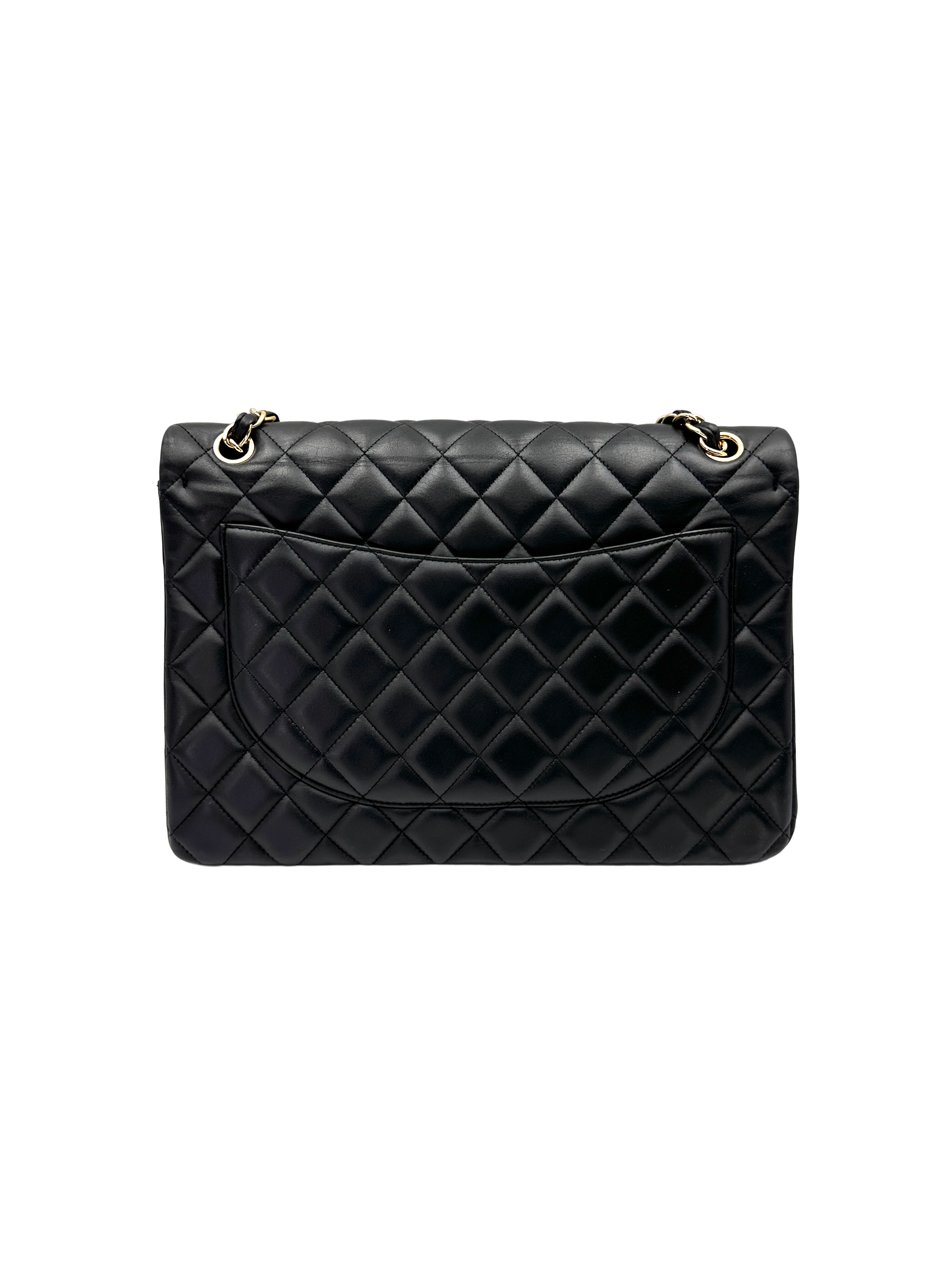 Chanel Classic Flap Black Quilted Lambskin Maxi Shoulder Bag With Gold Buckle(15***73) CC2291